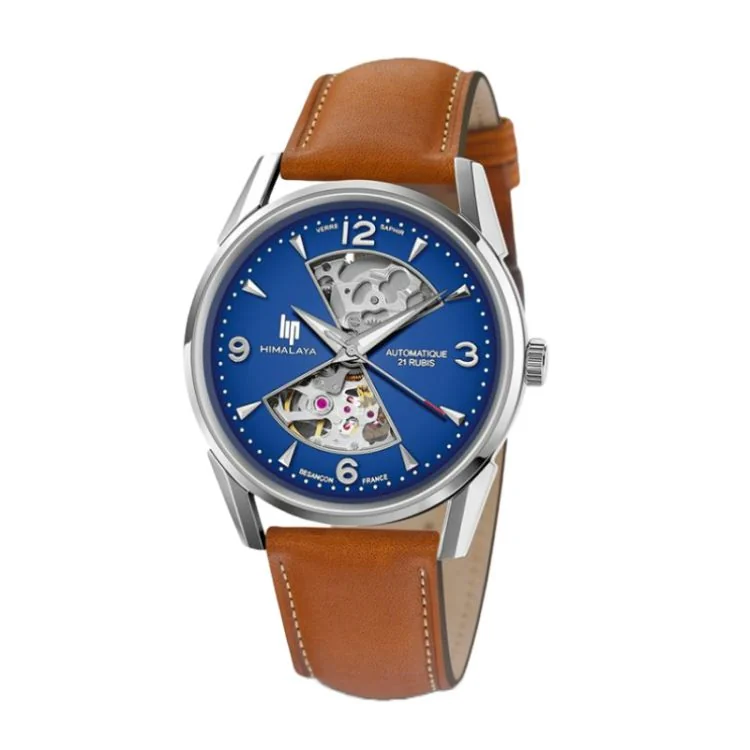 Montre LIP - Himalaya 40 mm - Sablier - Squelette Automatique - Bleu et Marron