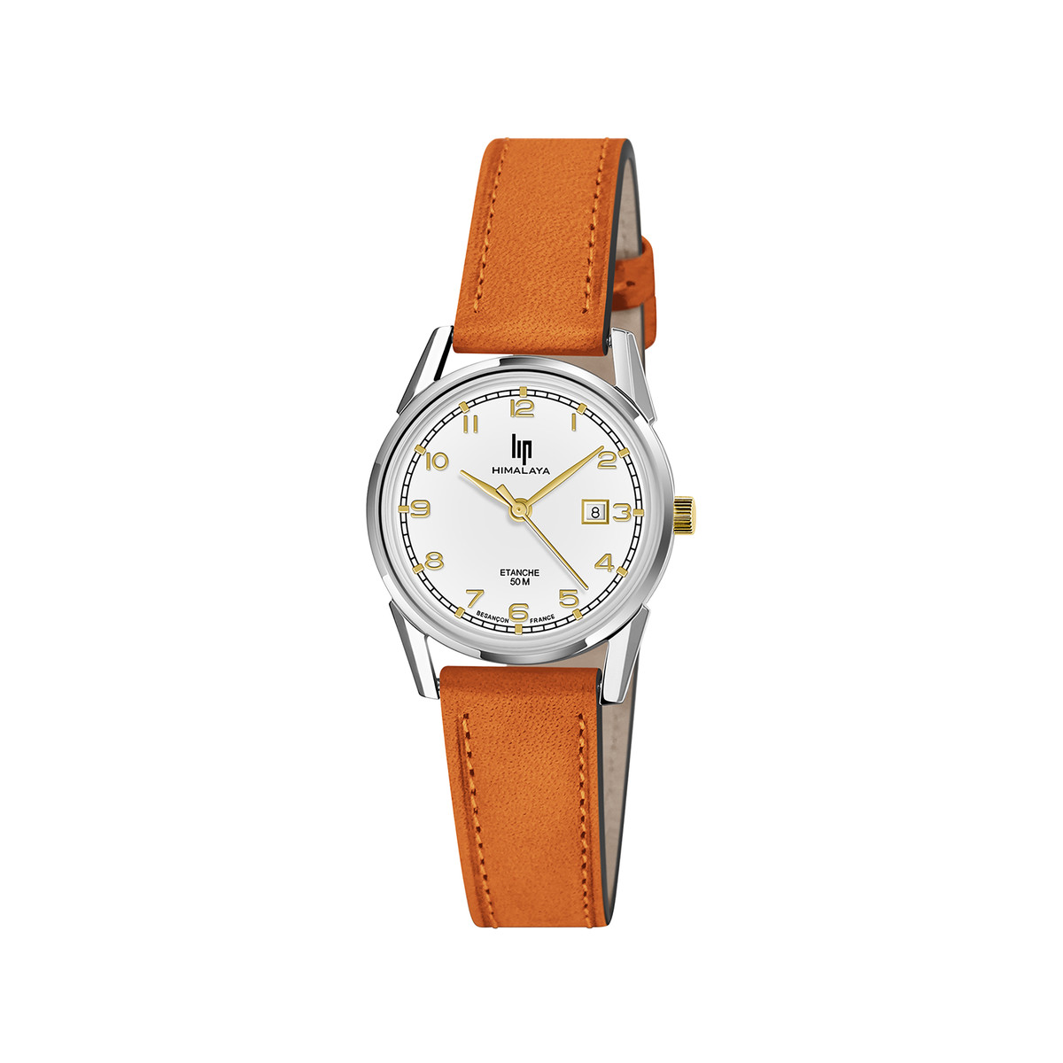 Montre LIP Himalayafemme acier bracelet cuir orange
