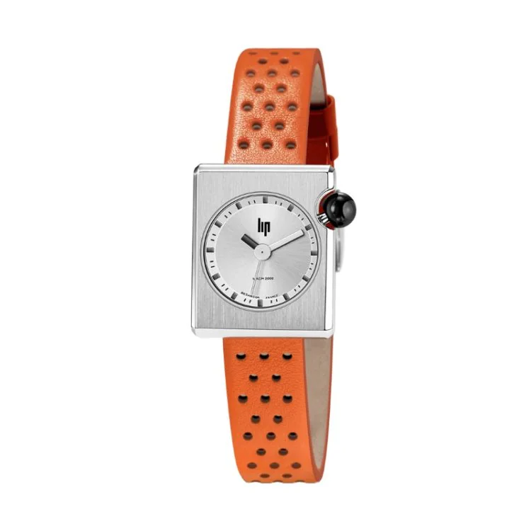Montre LIP - Mach 2000 - Mini Square - Cuir Orange Perforé