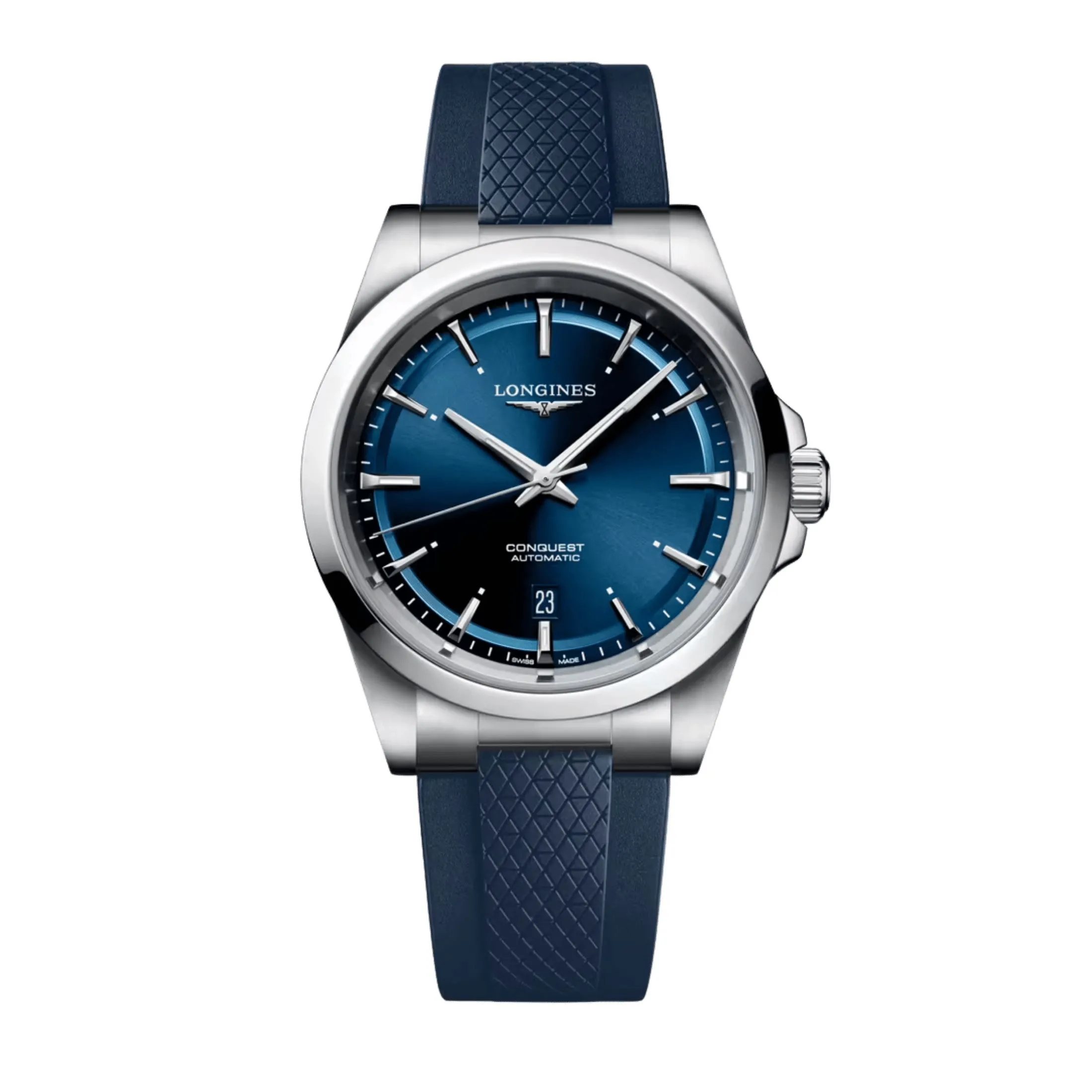 Montre Longines Conquest automatique cadran bleu bracelet caoutchouc bleu 41 mm