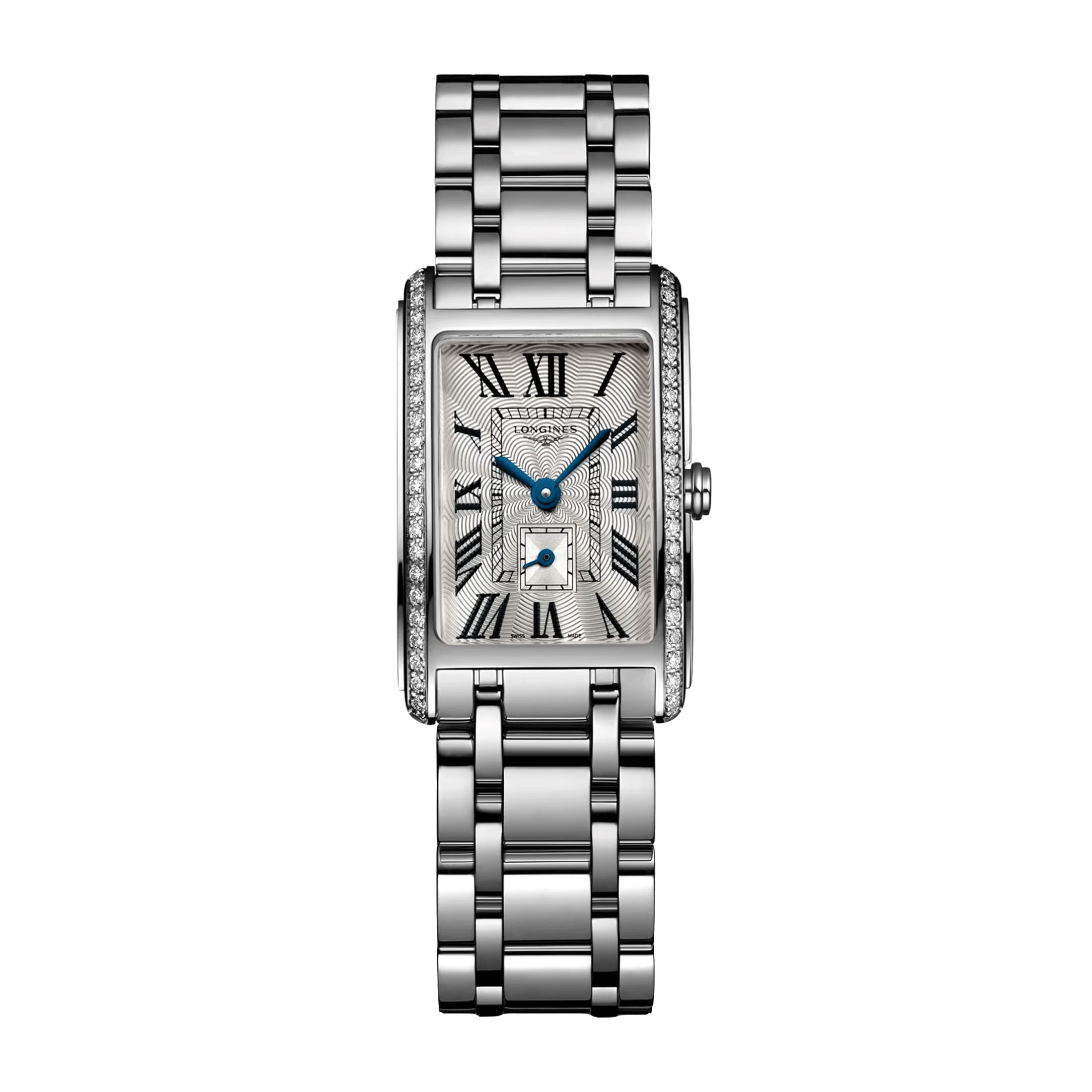 Montre Longines DolceVita quartz cadran argenté lunette sertie bracelet acier petit modèle