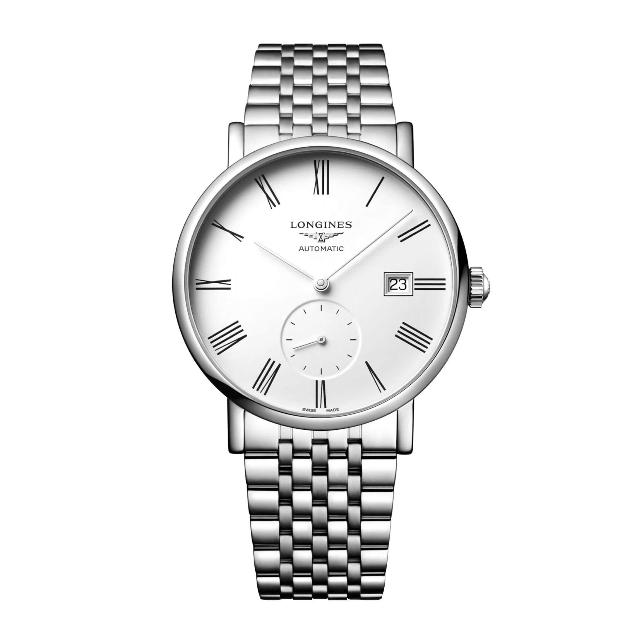 Montre Longines Elegant automatique cadran blanc bracelet acier 39 mm