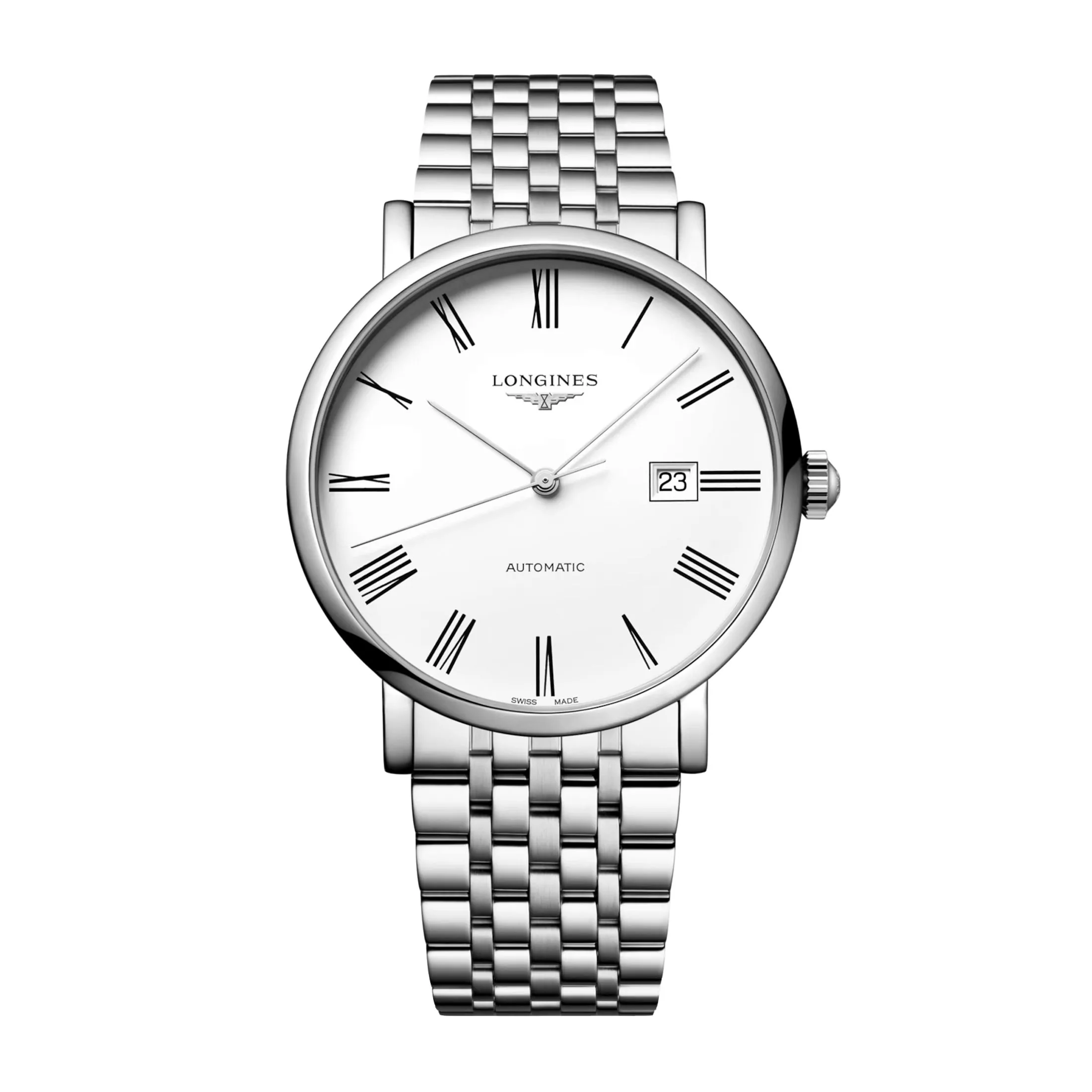 Montre Longines Elegant automatique cadran blanc bracelet acier 41 mm