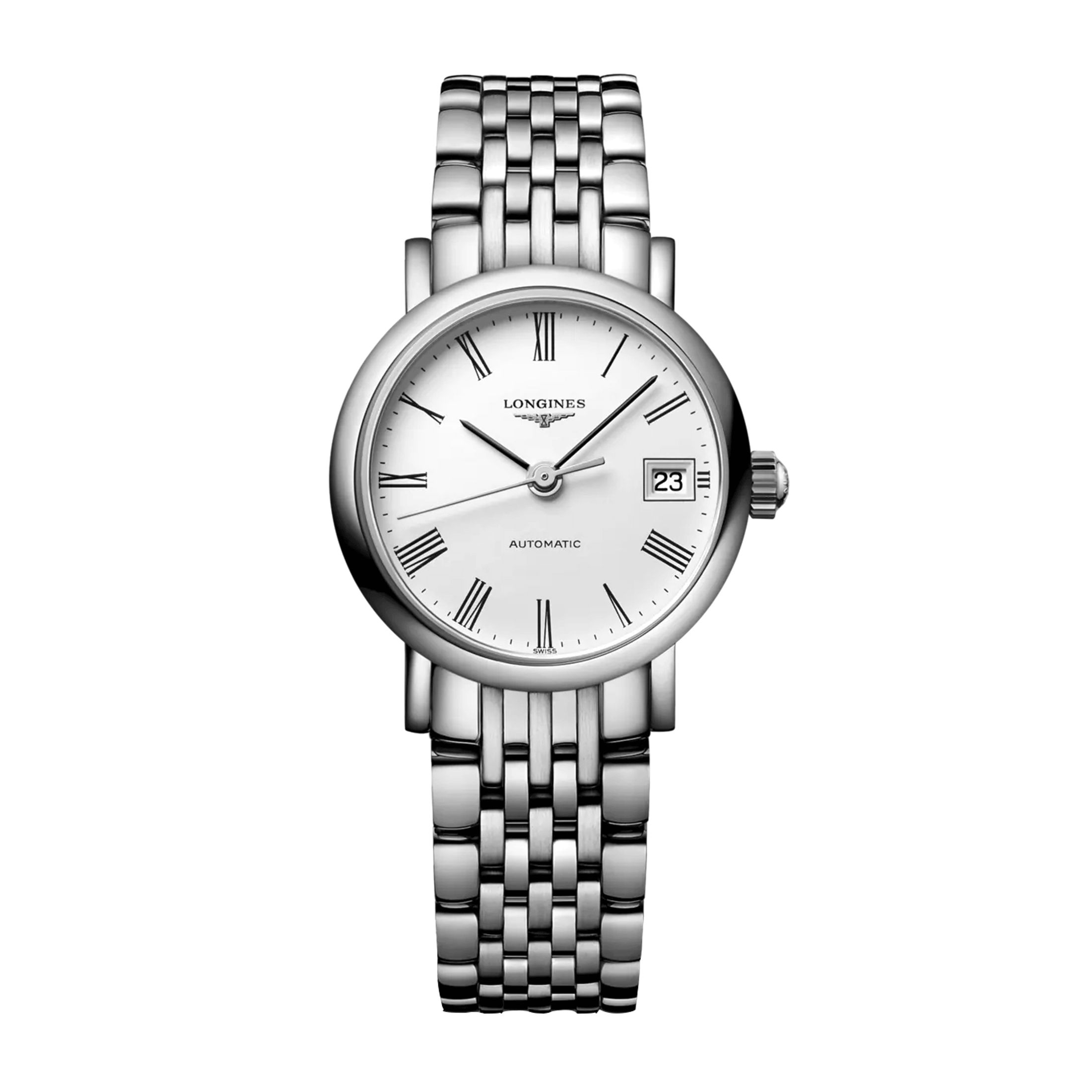 Montre Longines Elegant Collection automatique cadran blanc bracelet acier 25,5 mm