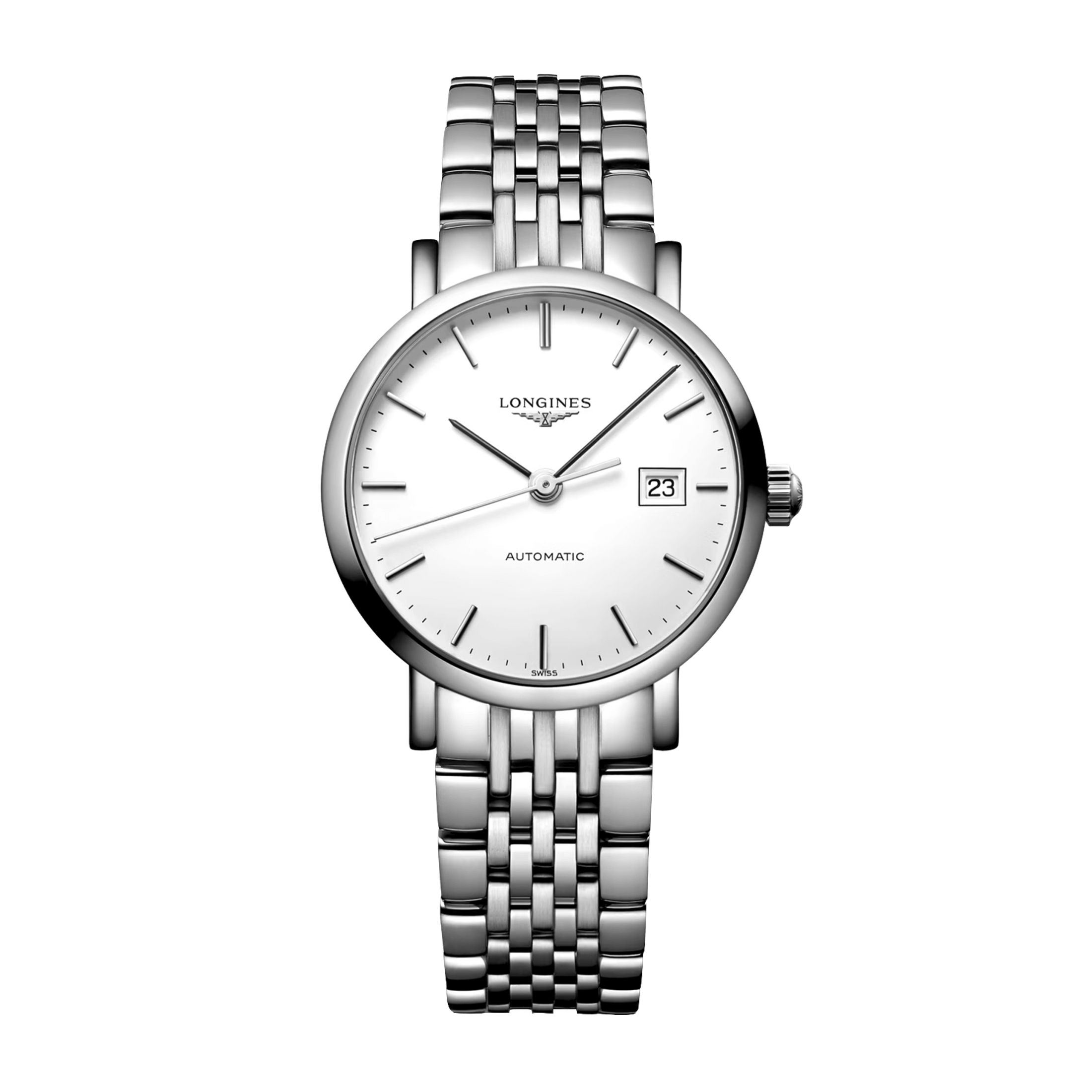 Montre Longines Elegant Collection automatique cadran blanc bracelet acier 29 mm