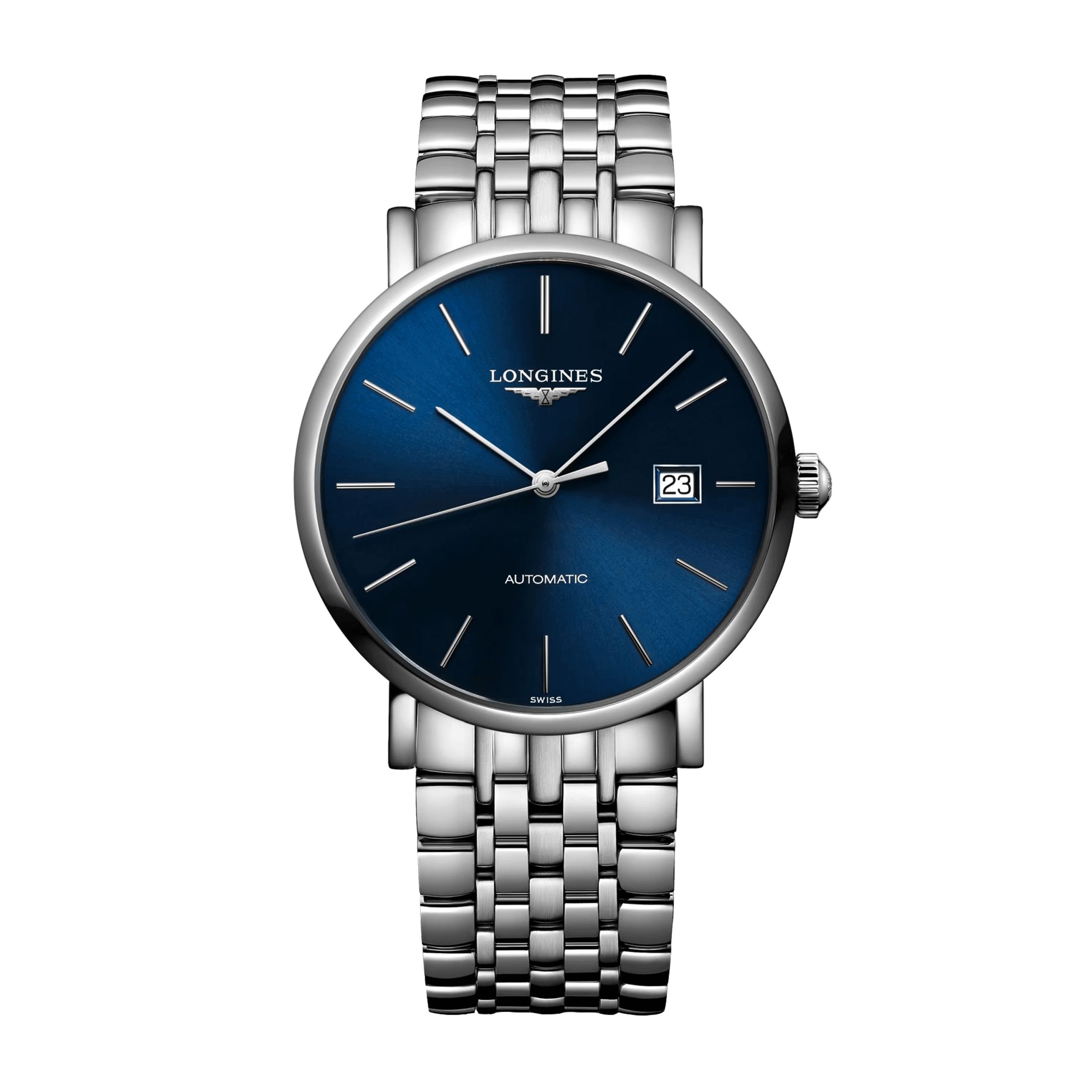 Montre Longines Elegant Collection automatique cadran bleu bracelet acier 39 mm