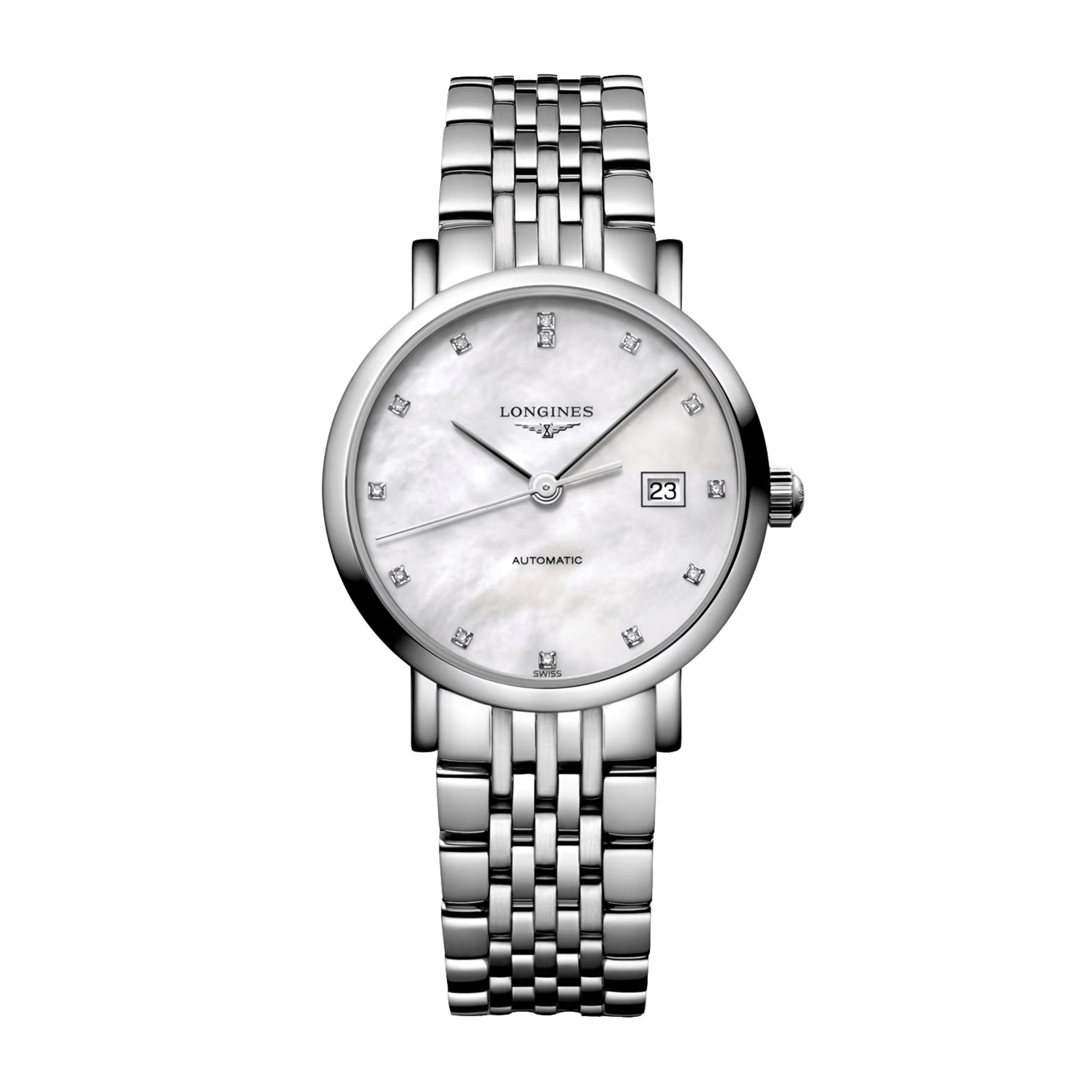 Montre Longines Elegant collection automatique cadran nacre index diamants 29 mm