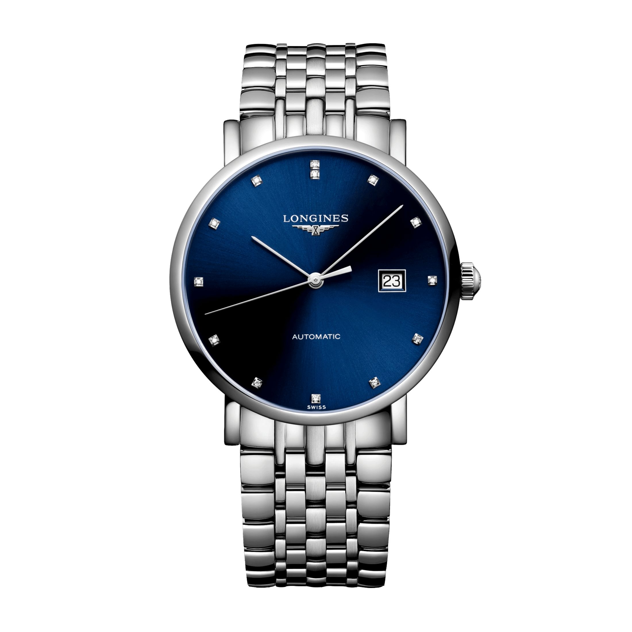 Montre Longines Elegant Collection automatique index diamants bracelet acier 39 mm