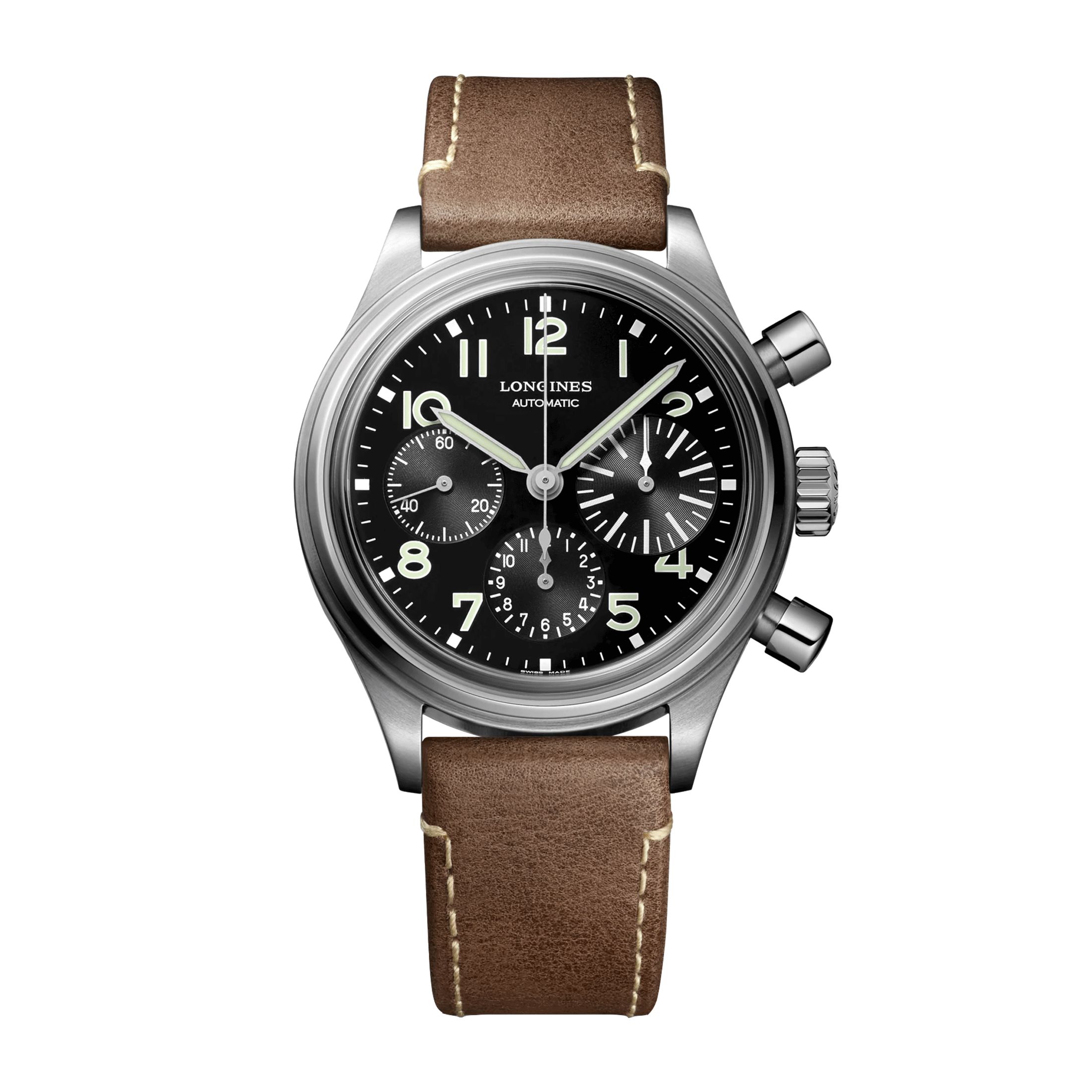 Montre Longines Heritage Avigation Big Eye automatique acier bracelet cuir marron 41 mm