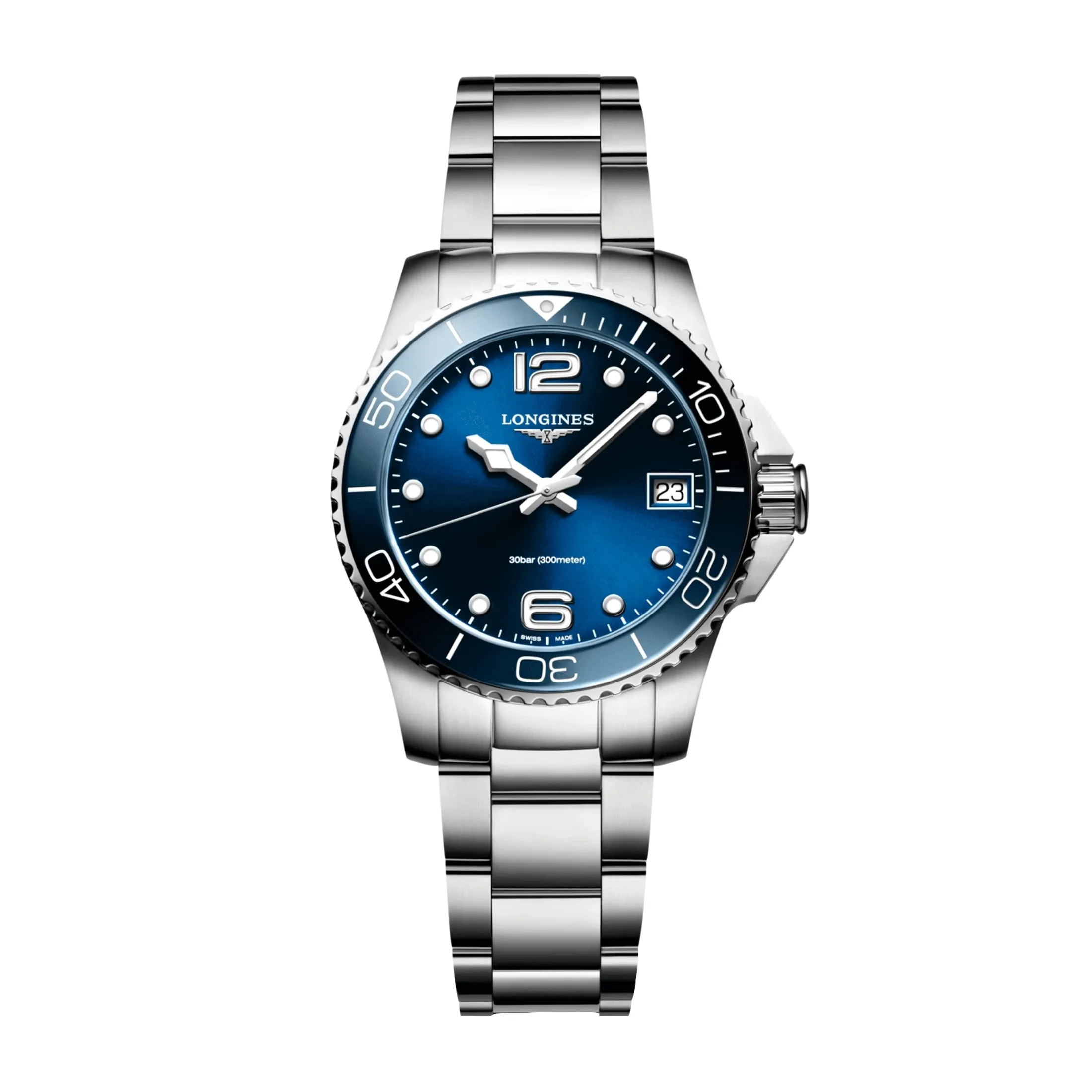 Montre Longines Hydroconquest quartz cadran bleu bracelet acier 32 mm