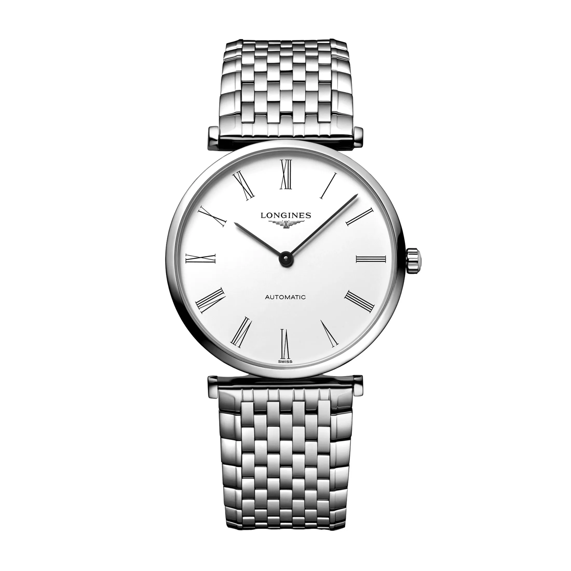 Montre Longines La Grande Classique automatique cadran blanc chiffres romains bracelet acier 36 mm