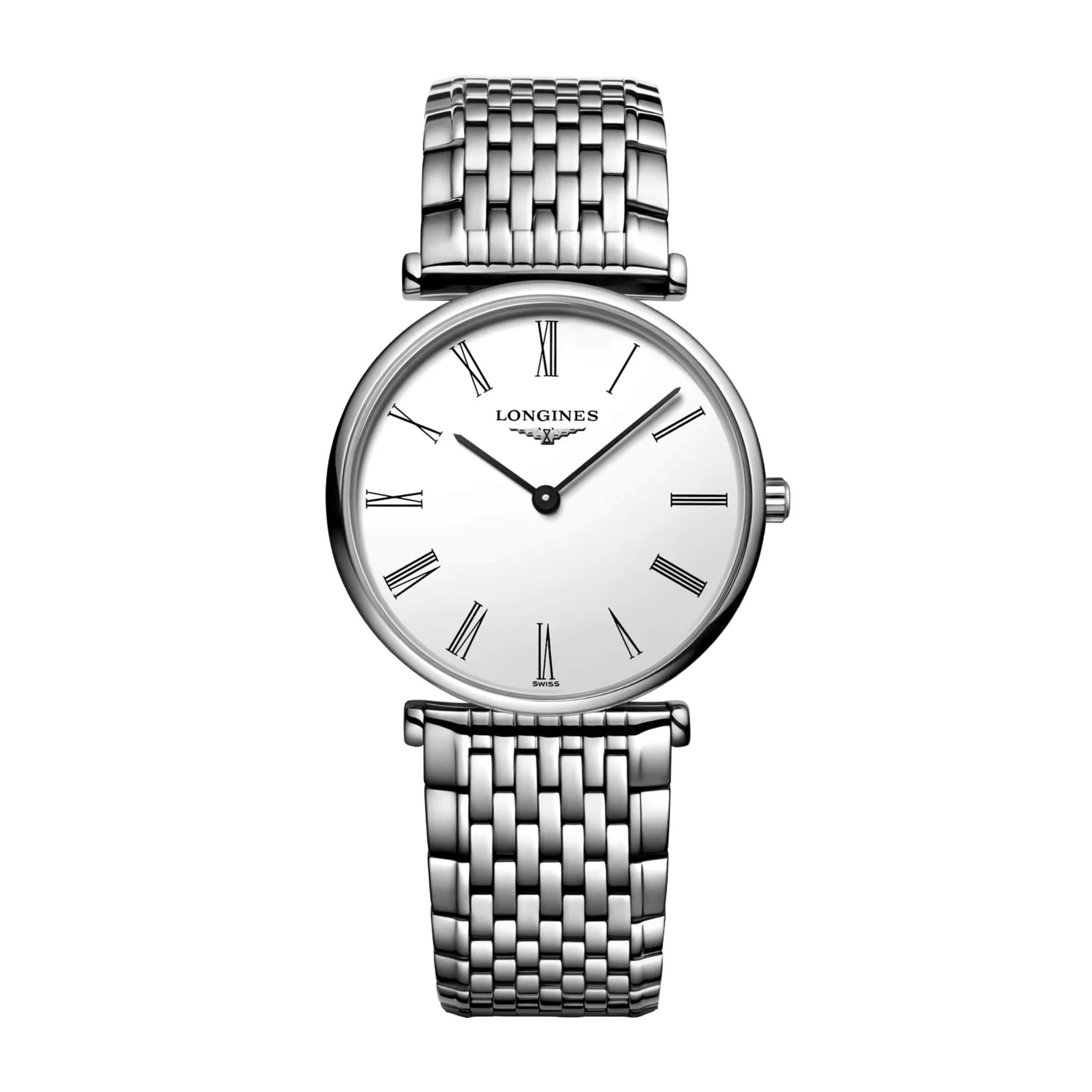 Montre Longines La Grande Classique quartz cadran blanc chiffres romains bracelet acier 29 mm