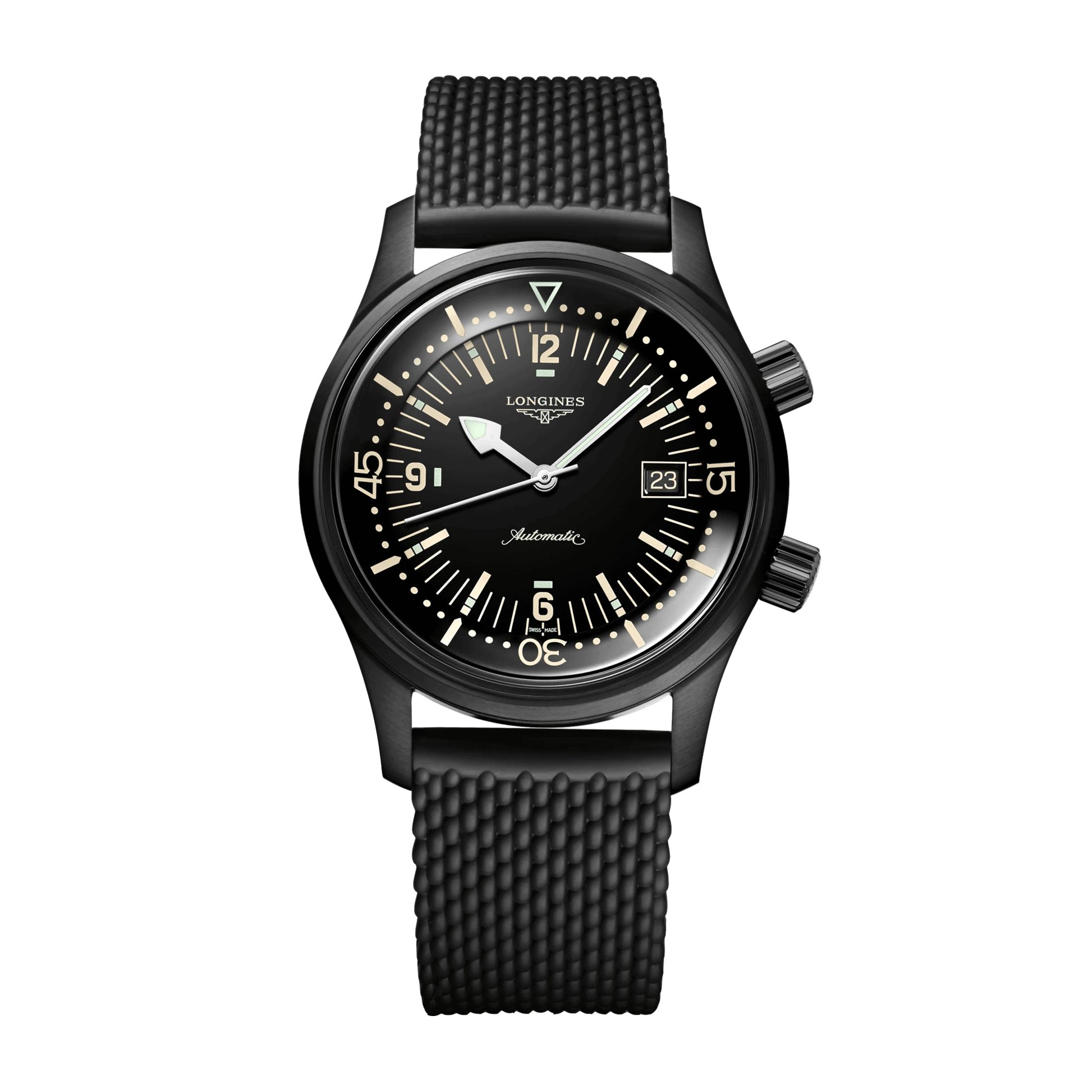 Montre Longines Legend Diver automatique acier PVD noir bracelet caoutchouc 42 mm