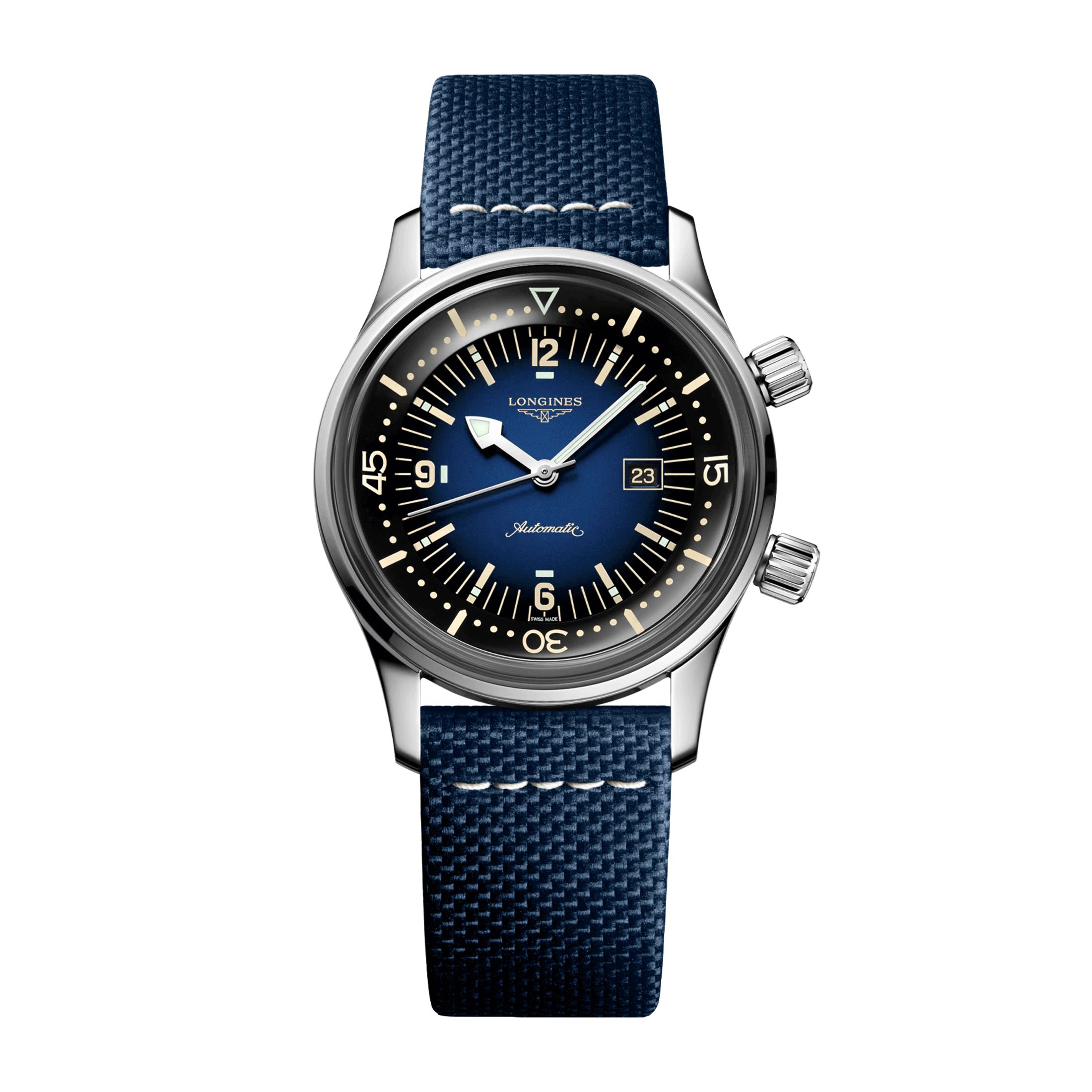 Montre Longines Legend Diver automatique cadran bleu bracelet synthétique bleu 36 mm