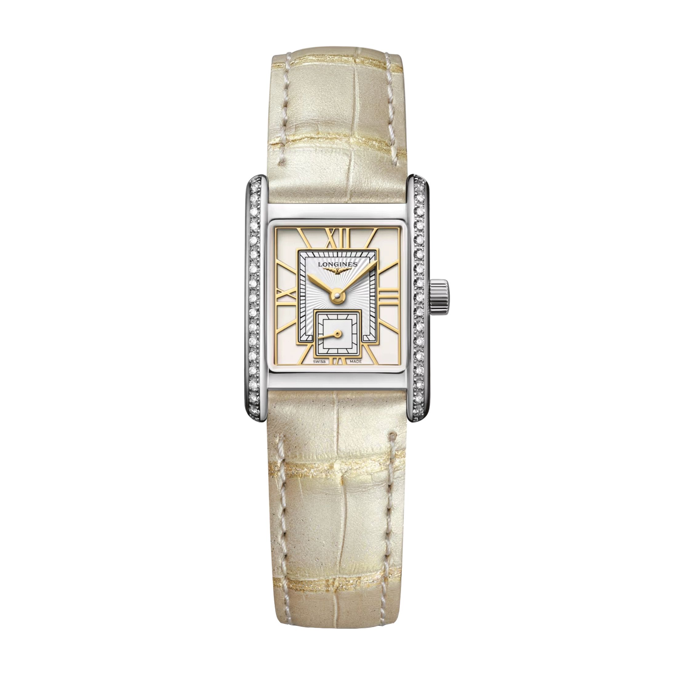Montre Longines Mini DolceVita Diamants quartz cadran ivoire bracelet cuir ivoire 21,5 x 29 mm