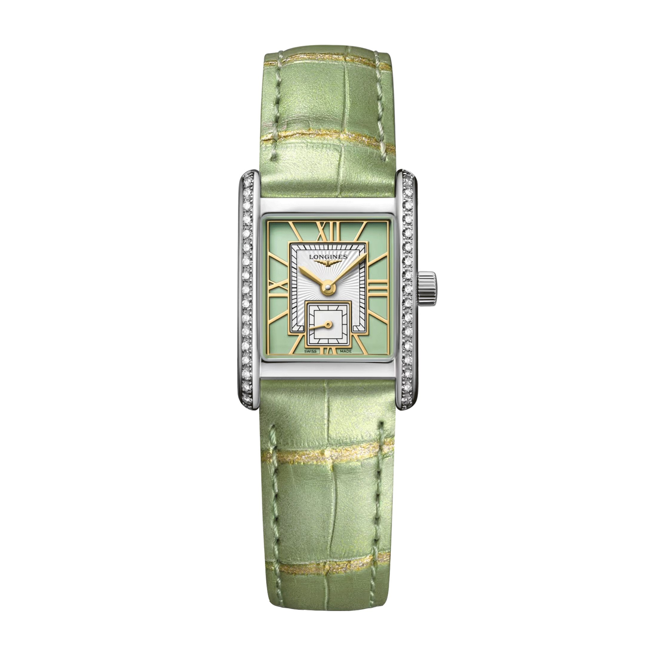 Montre Longines Mini DolceVita Diamants quartz cadran vert bracelet cuir vert 21,5 x 29 mm