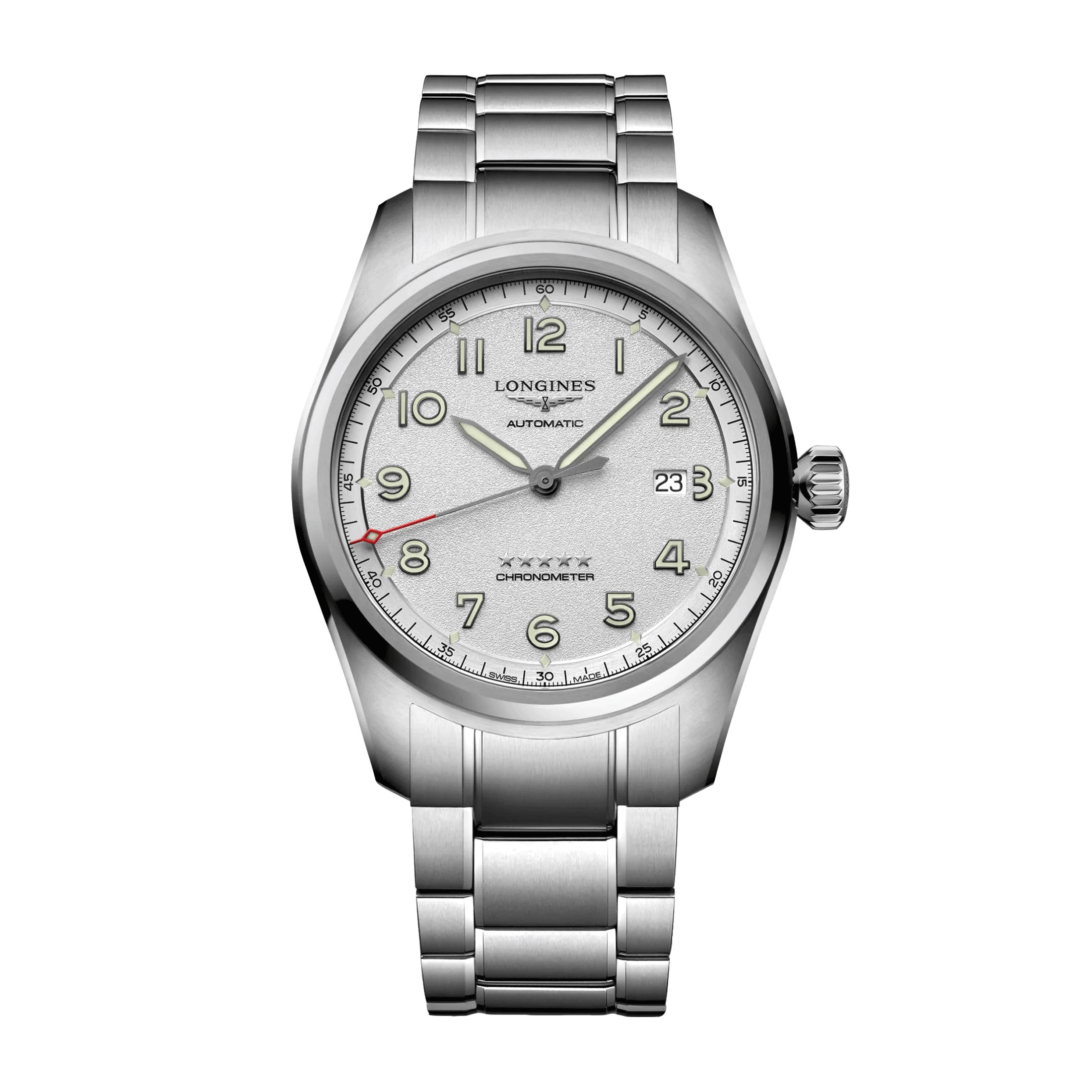 Montre Longines Spirit automatique cadran argenté bracelet acier 42 mm
