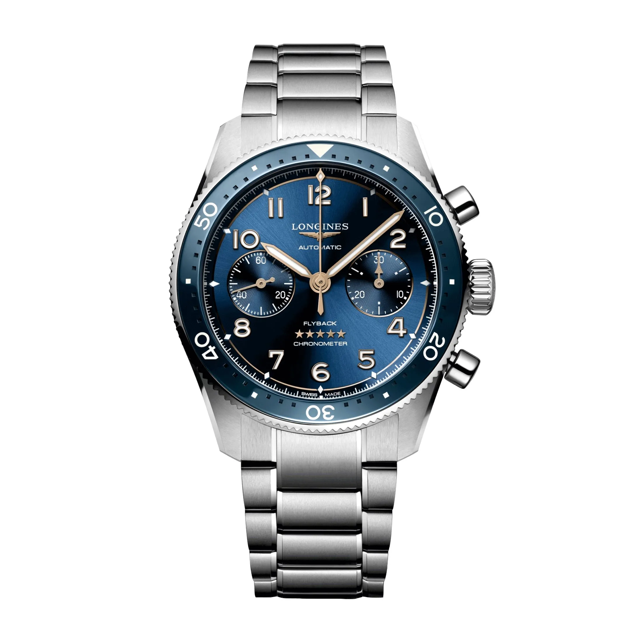 Montre Longines Spirit Flyback automatique cadran bleu bracelet acier 42 mm