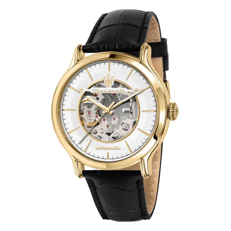 Maserati Epoca Automatic gold watch with black leather