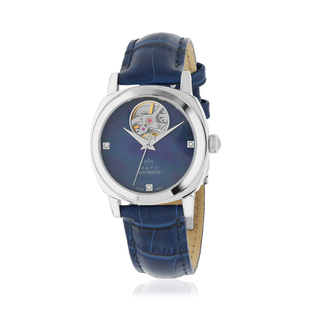 Montre MATY GM automatique cadran bleu bracelet cuir bleu