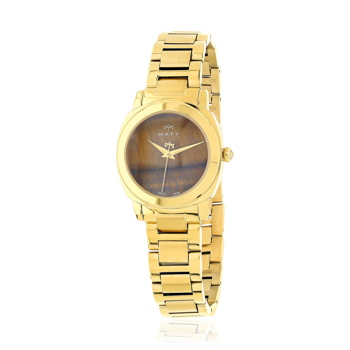 Montre MATY GM cadran Pierre Oeil de tigre bracelet acier doré