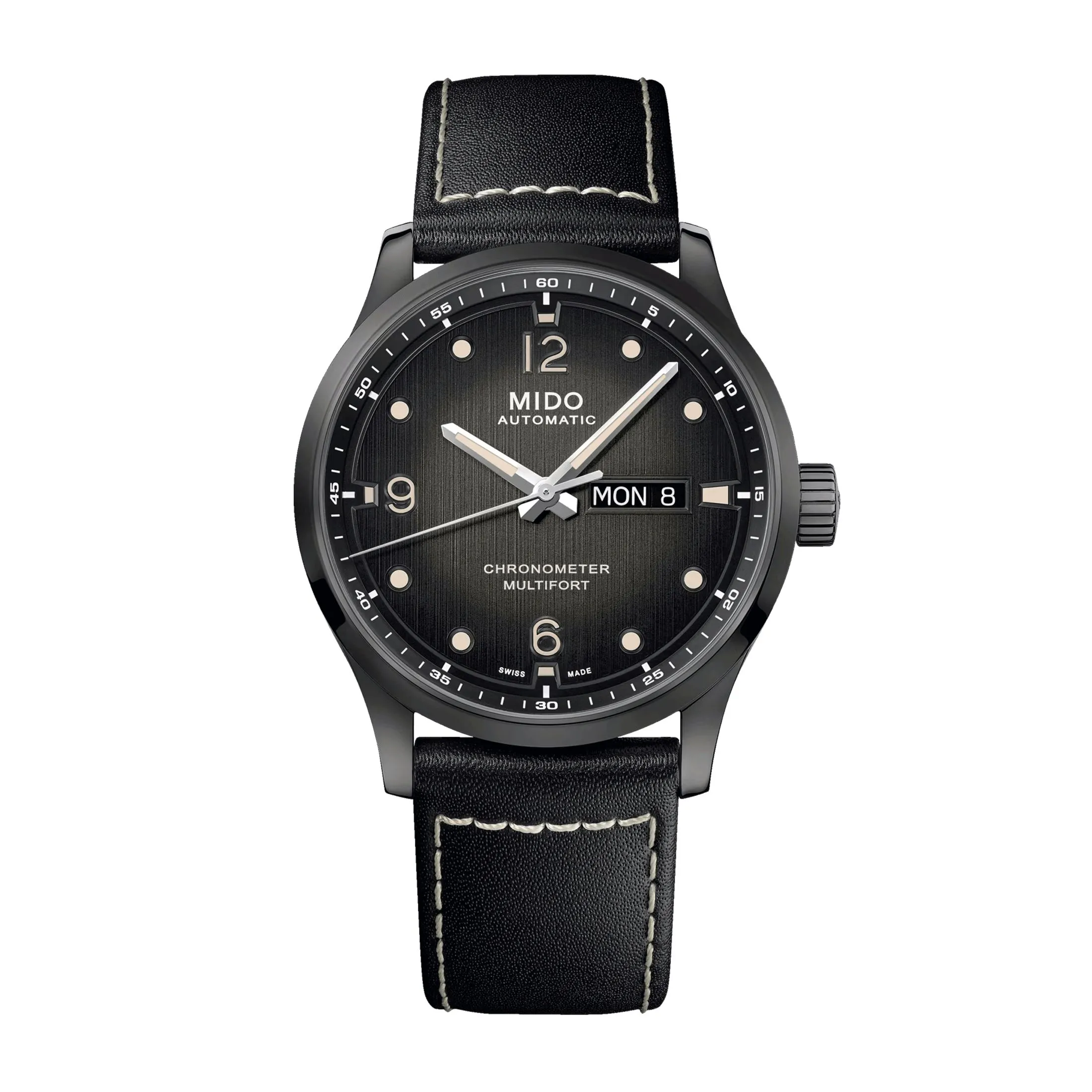 Montre Mido Multifort M Chronometer COSC automatique cadran noir bracelet cuir noir 42 mm