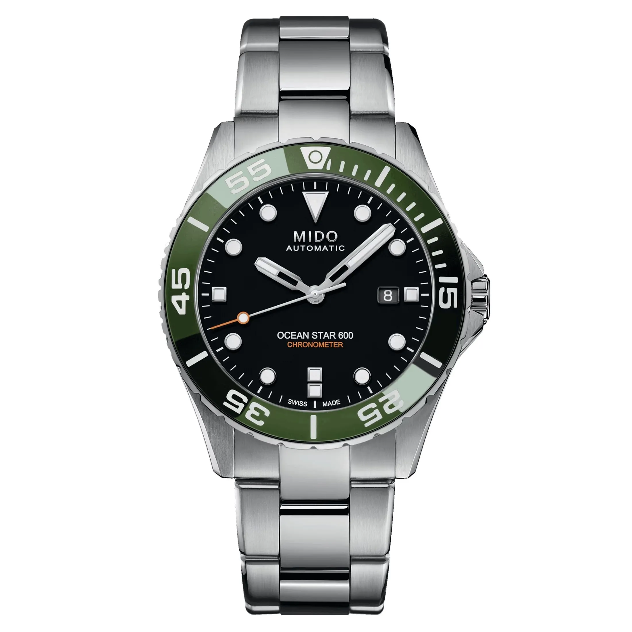 Montre Mido Ocean Star 600 Chronometer COSC automatique lunette verte cadran noir bracelet acier 43,5 mm
