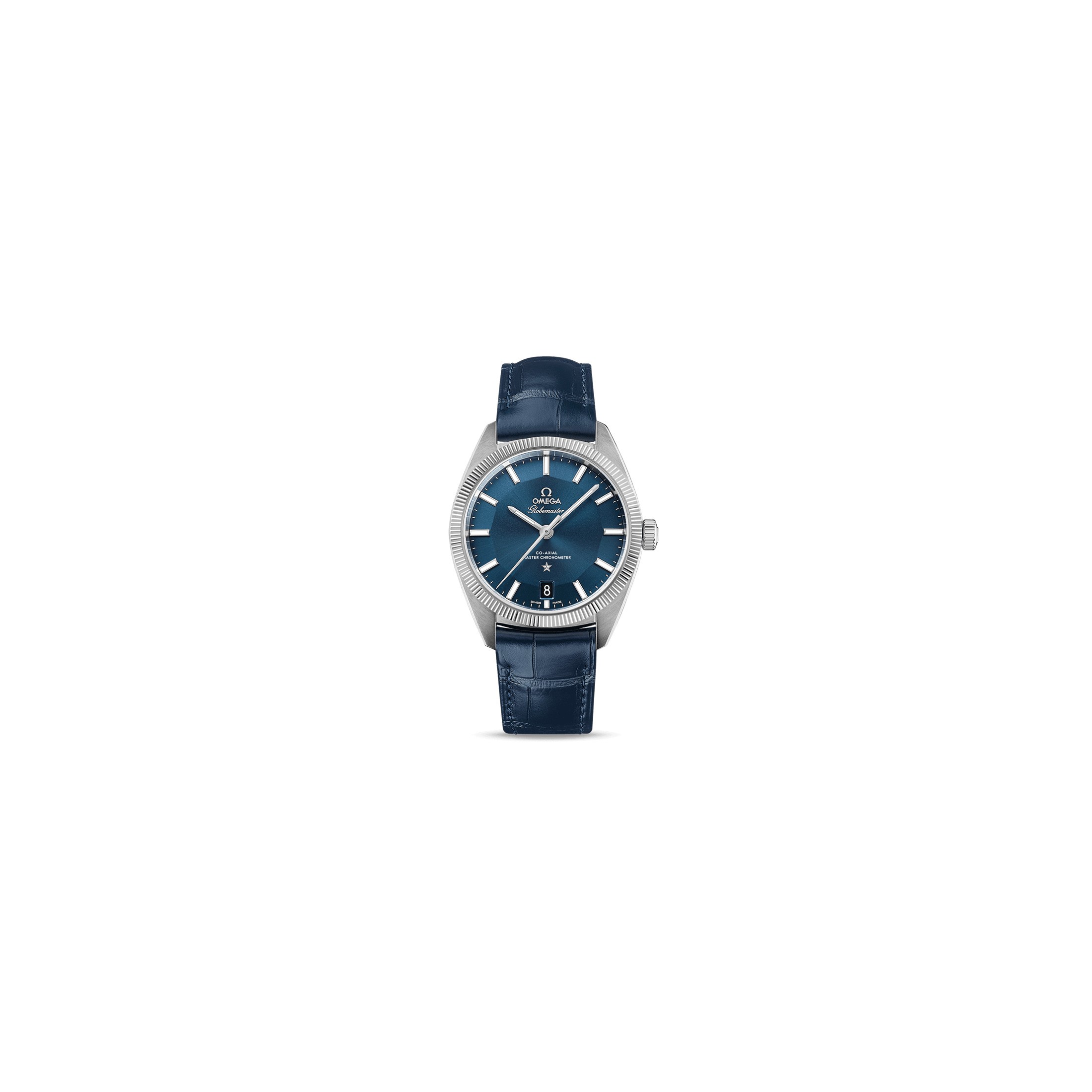 Montre Omega Constellation Globemaster Co-Axial Master Chronometer cadran bleu bracelet cuir bleu 39 mm