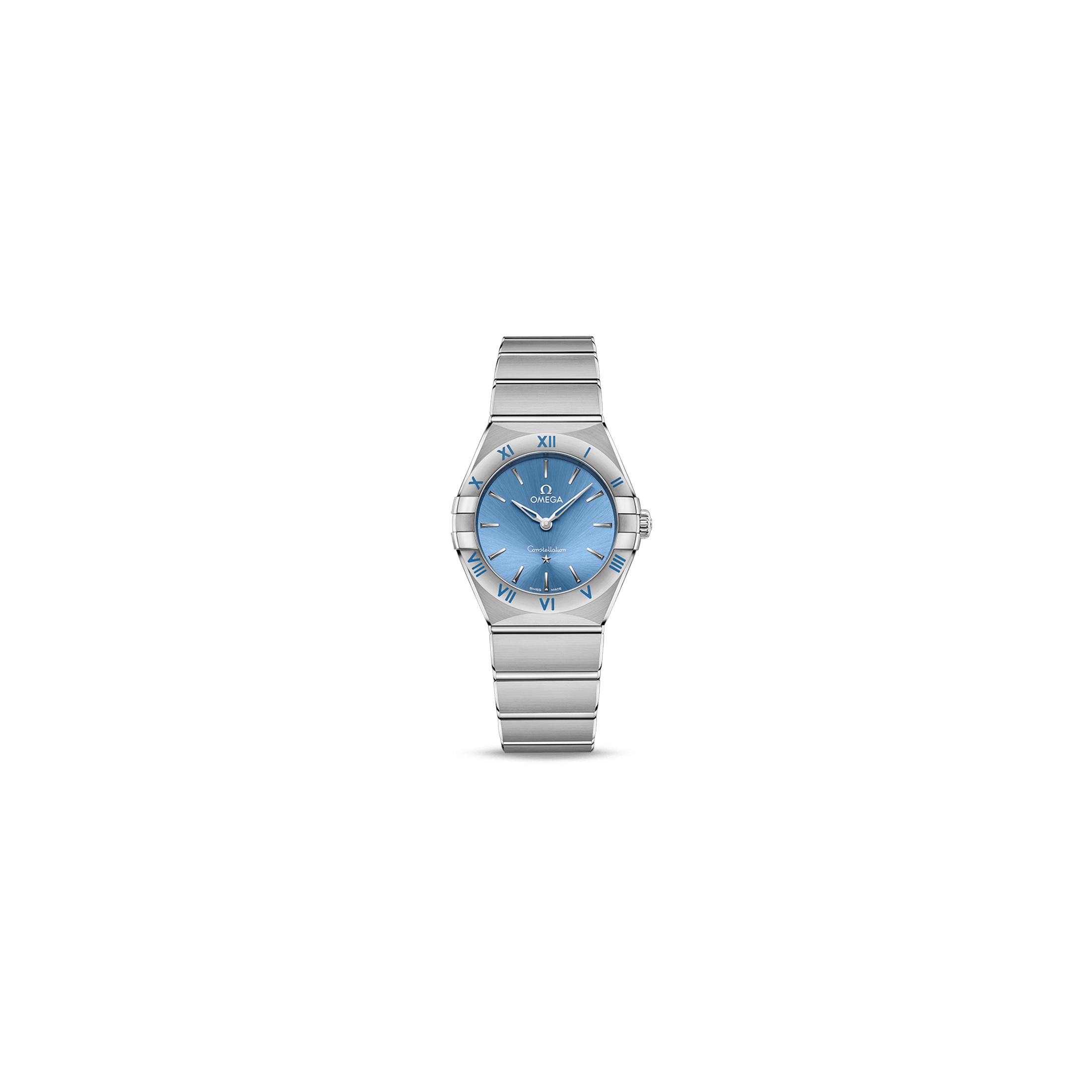 Montre Omega Constellation Quartz cadran bleu bracelet acier 28 mm