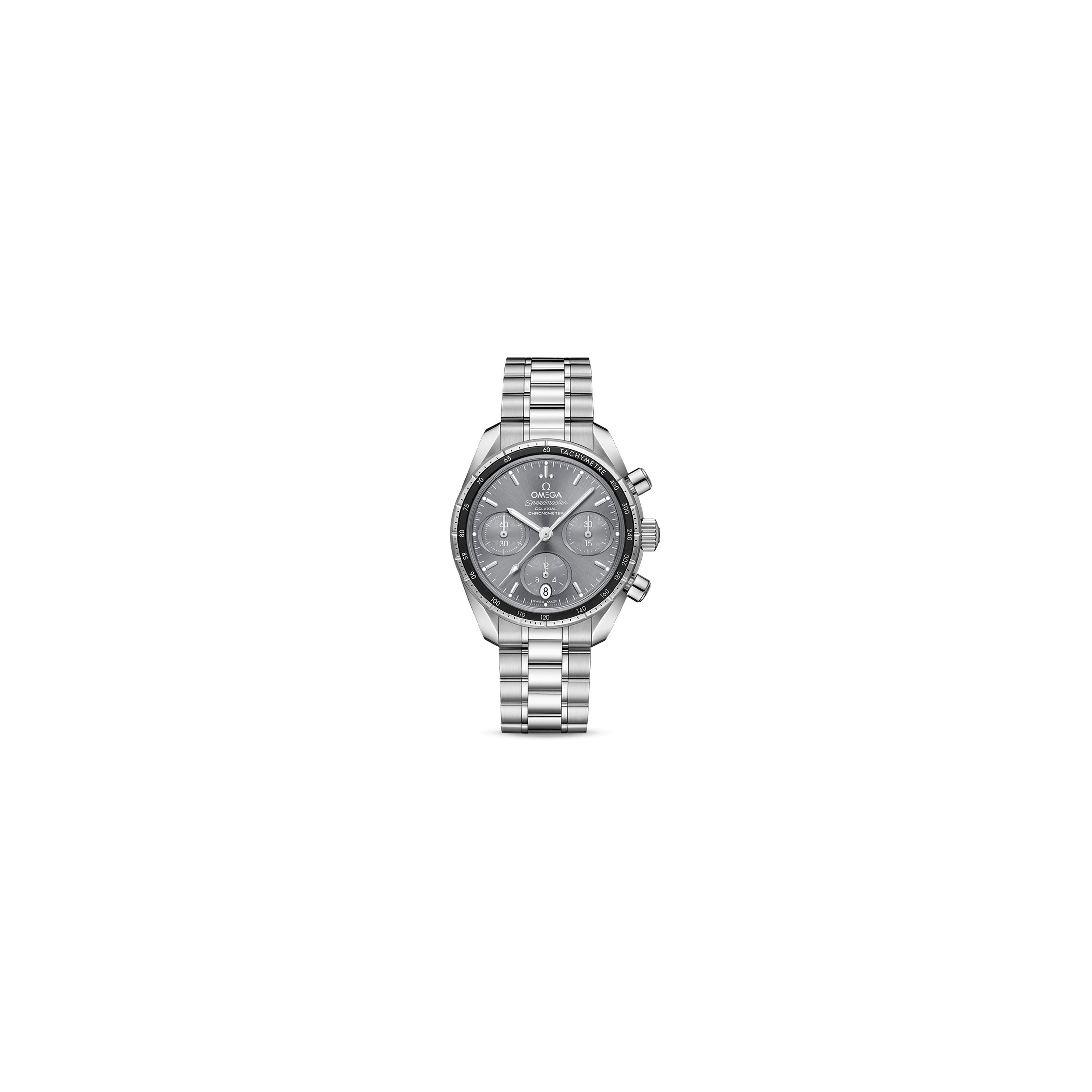 Montre Omega Speedmaster 38 automatique Co-Axial chronographe cadran anthracite bracelet acier 38 mm