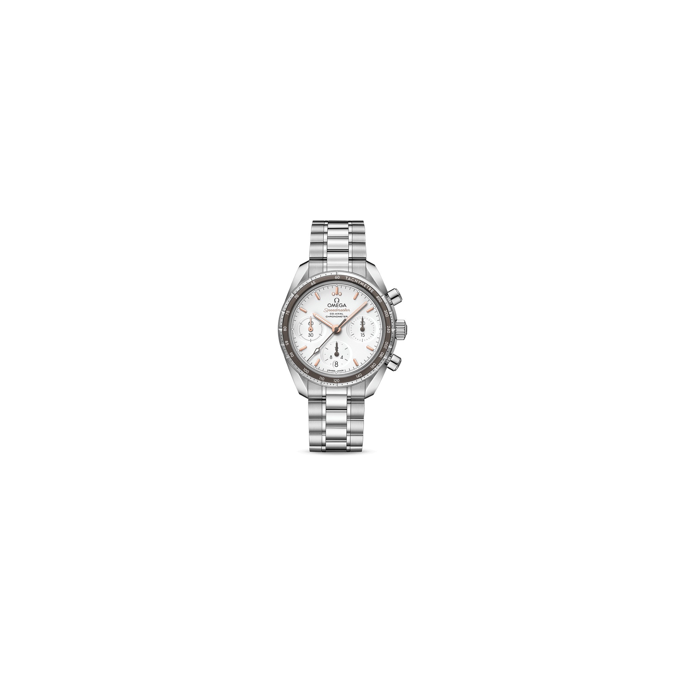 Montre Omega Speedmaster 38 automatique Co-Axial chronographe cadran argent bracelet acier 38 mm