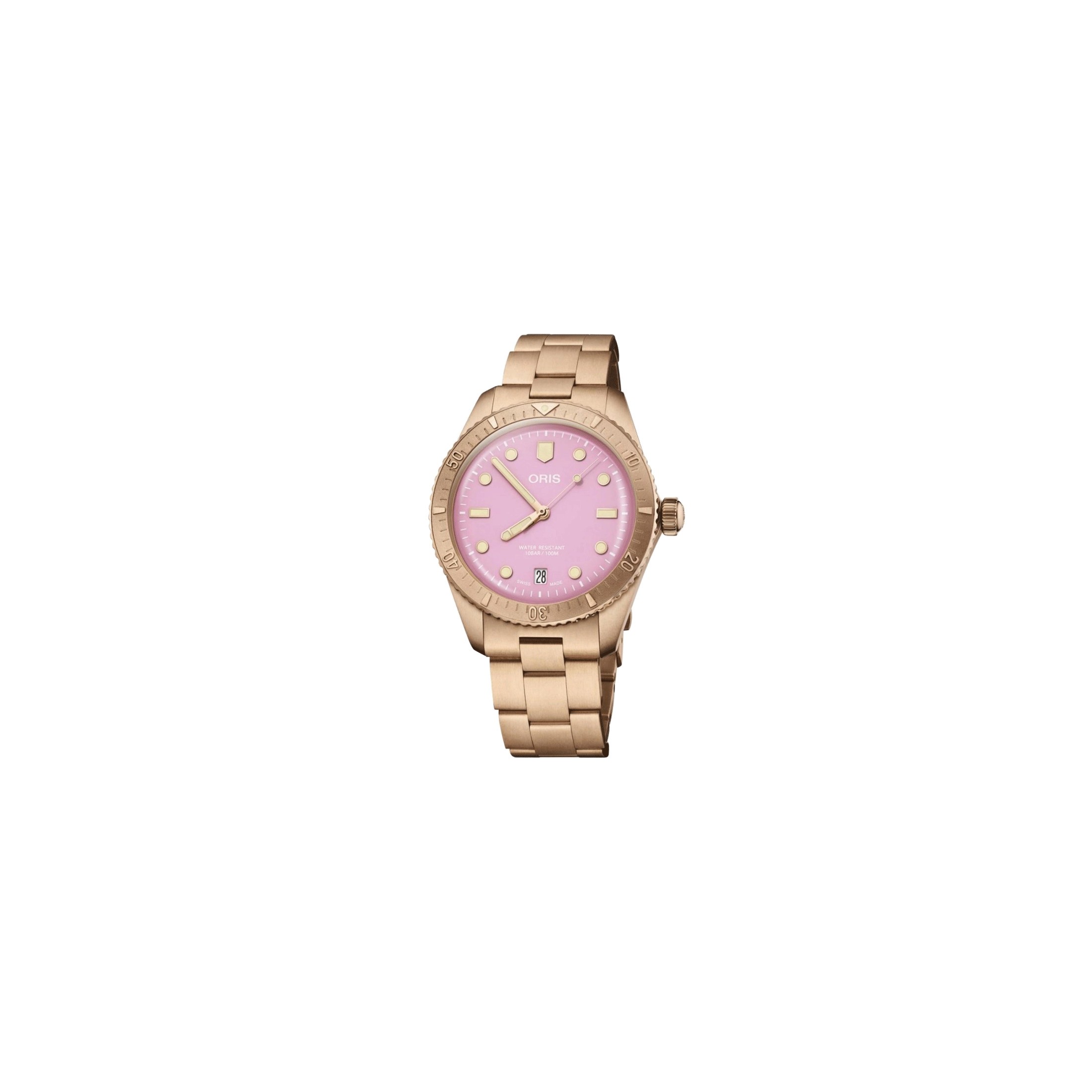 Montre Oris Divers Sixty-Five Bronze automatique cadran rose bracelet bronze 38 mm