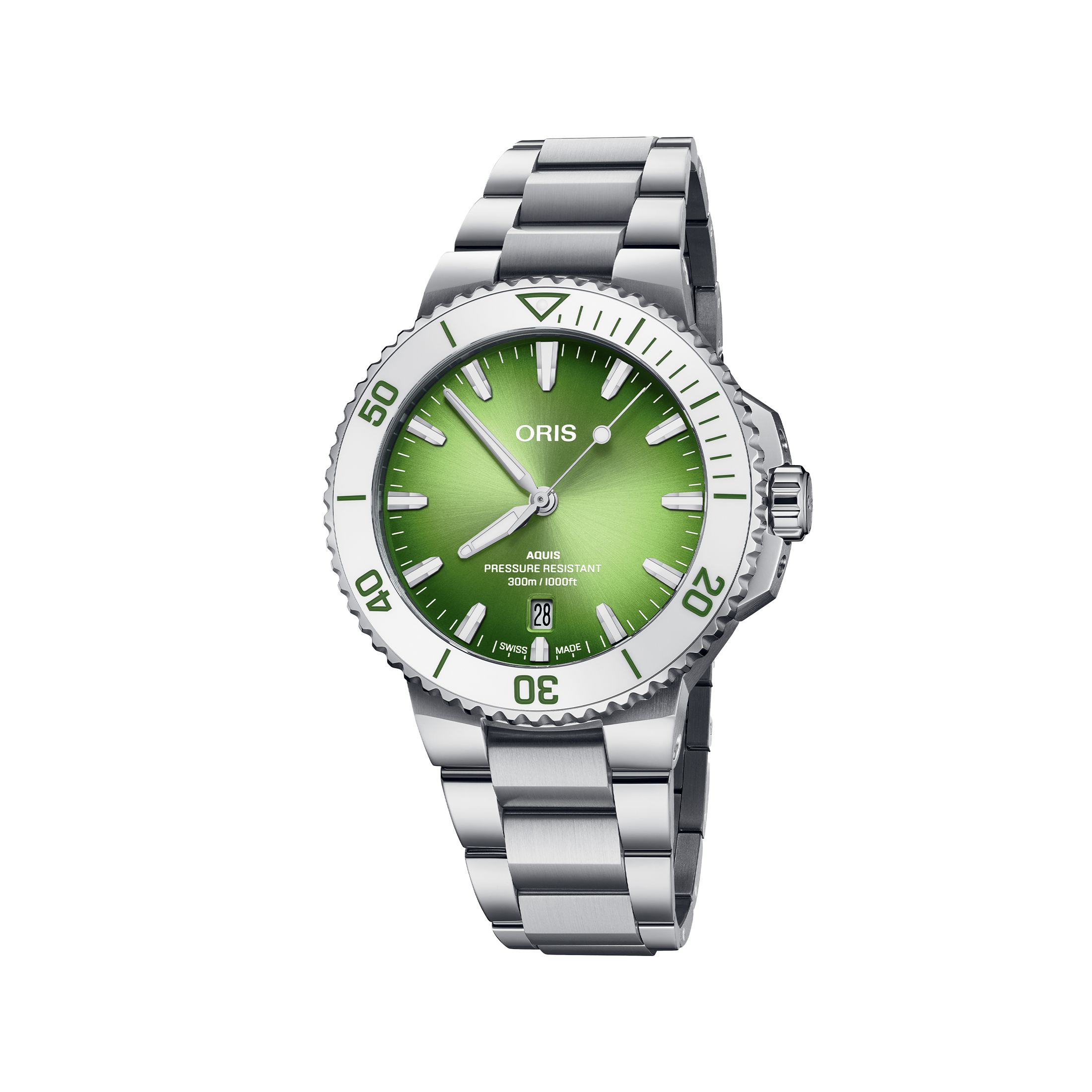 Montre Oris Plongée Aquis Date "Taste Of Summer" Calibre 733 automatique cadran vert bracelet acier 41,5 mm