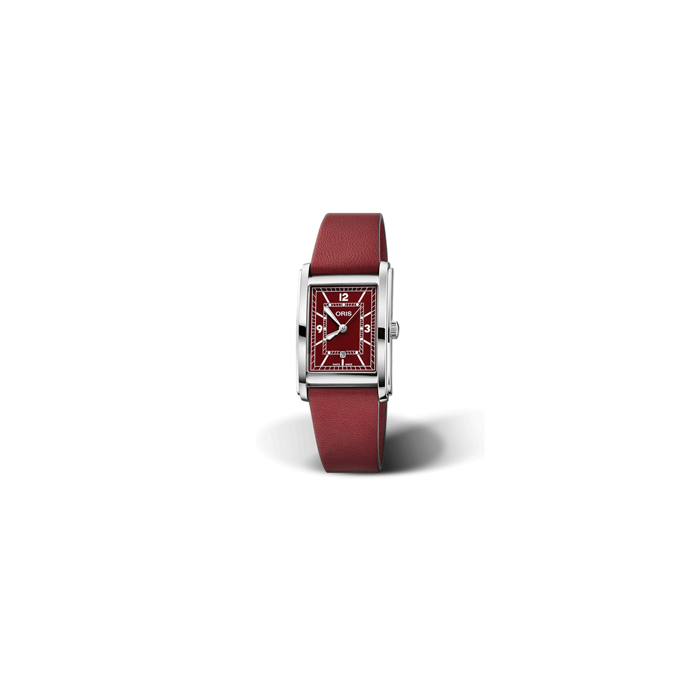 Montre Oris Rectangular automatique cadran rouge bracelet cuir 25.50 x 38.00 mm