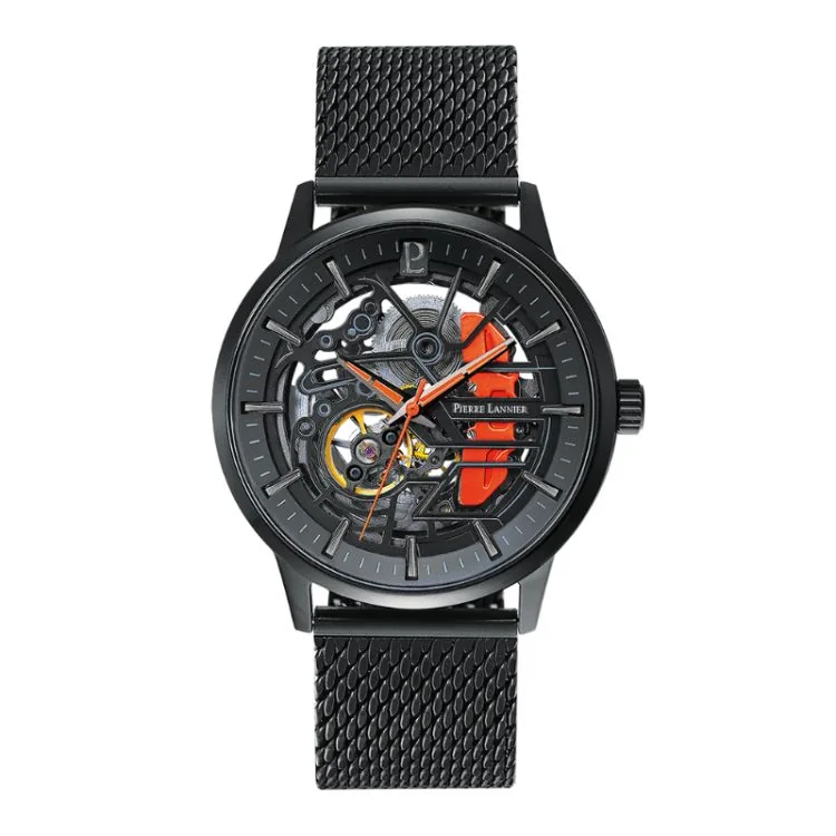 Montre Pierre Lannier - Paddock - Automatique - Maille Milanaise Orange