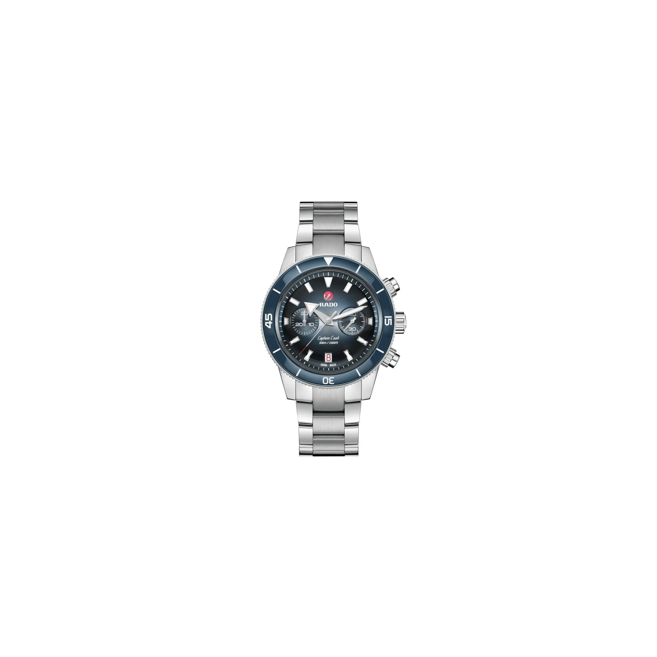 Montre Rado Captain Cook Chronographe automatique cadran bleu bracelet acier 43 mm