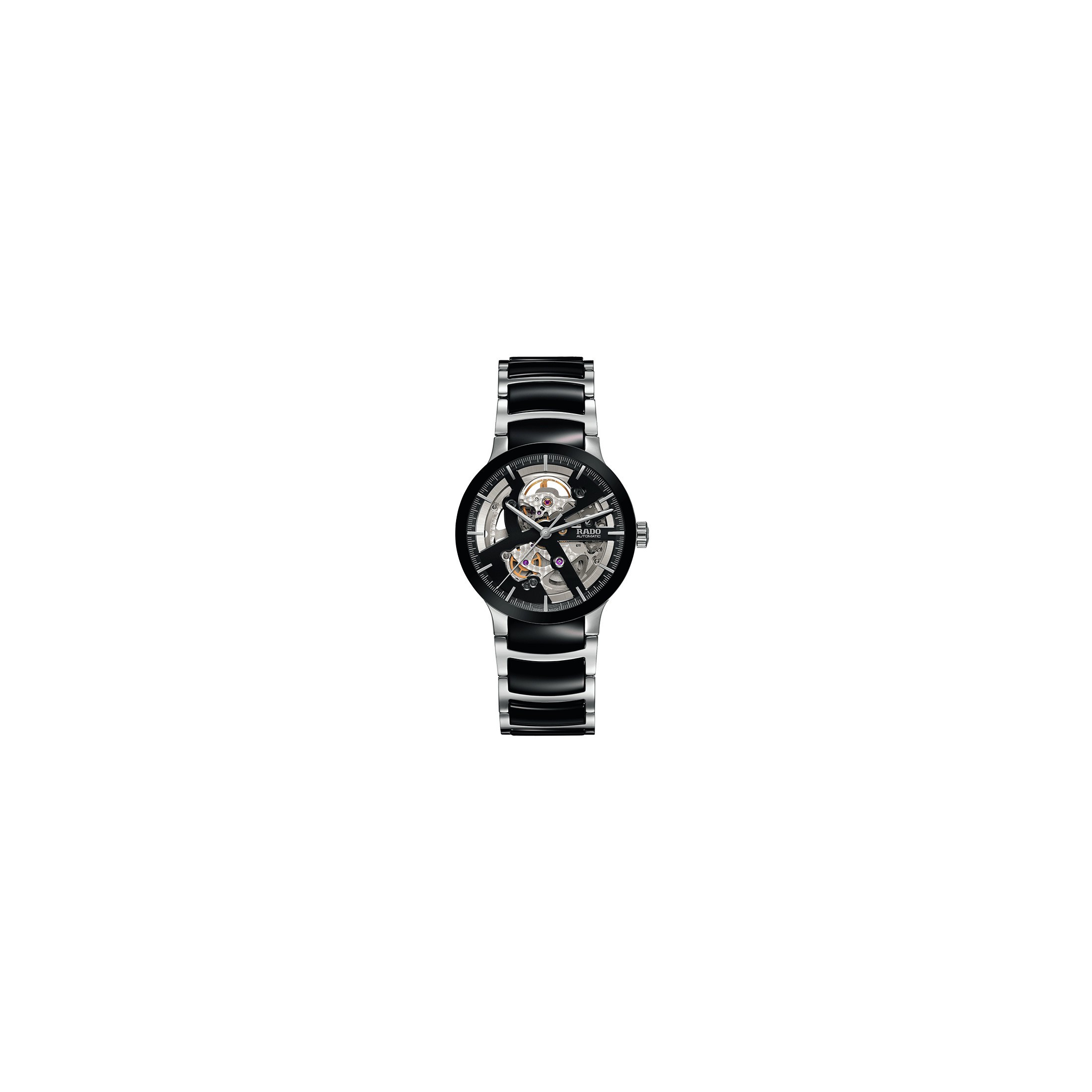 Montre Rado Centrix automatique cœur ouvert bracelet céramique noire 38 mm