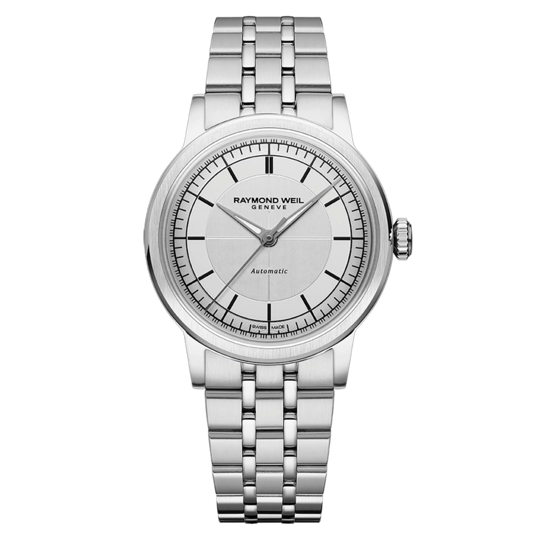 Montre Raymond Weil Millesime Automatique Seconde Centrale cadran argenté bracelet acier 35 mm