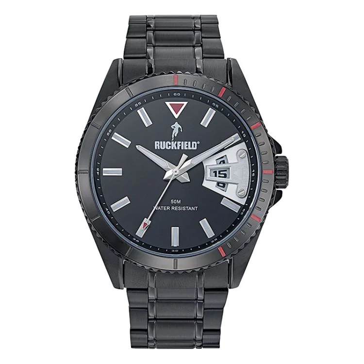 Montre Ruckfield - Classique - Acier Noir Cadran Noir Rouge