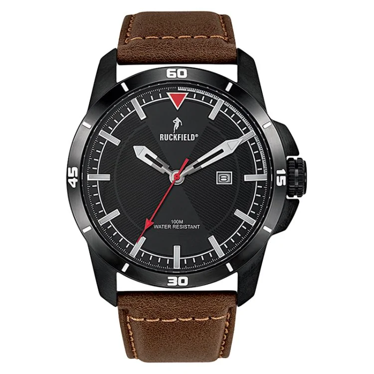 Montre Ruckfield - Classique - Cuir Marron - Cadran Noir Blanc