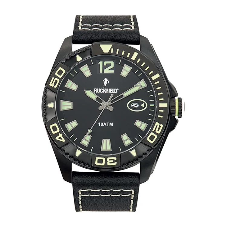 Montre Ruckfield - New Vintage - Cuir Noir - Cadran Noir Kaki