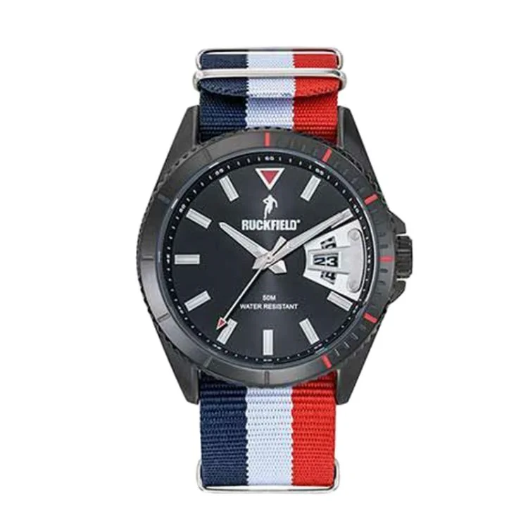 Montre Ruckfield - Rugby - Dateur - Nato Bleu Blanc et Rouge
