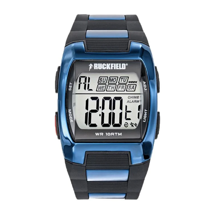 Montre Ruckfield - Sport - Digital - Multifonction - Silicone Noir et Acier Bleu