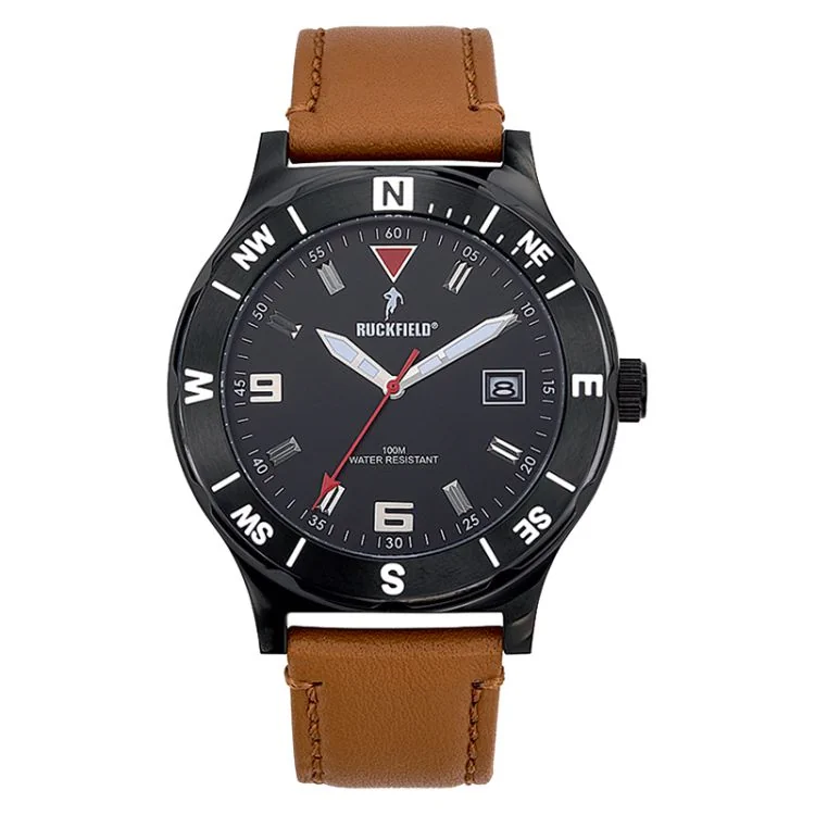 Montre Ruckfield - Vintage - Cuir Marron Cadran Noir Blanc