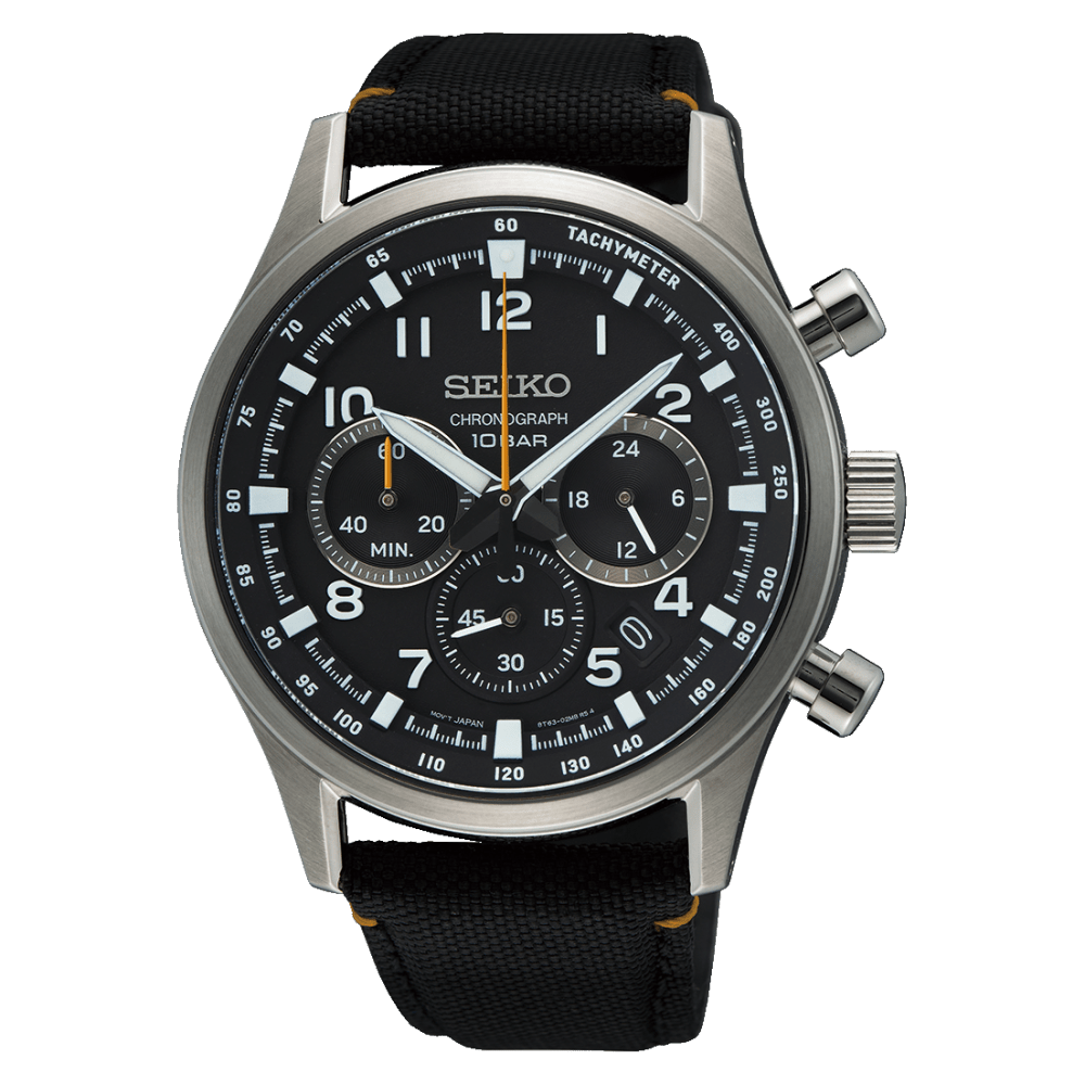 SEIKO Sport Chrono Steel Black Canvas Watch