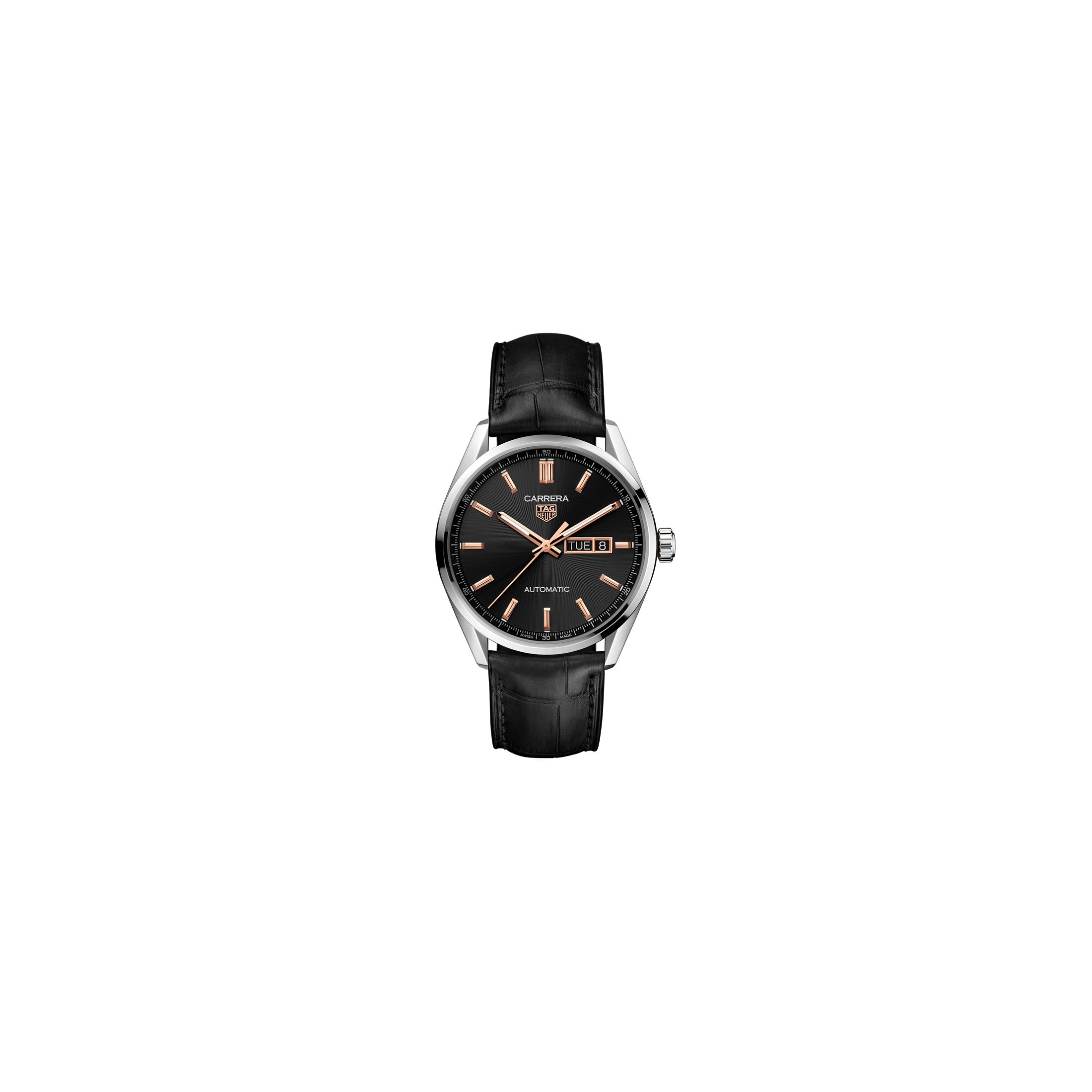 Montre TAG Heuer Carrera Calibre 5 Day-Date automatique cadran noir bracelet cuir noir 41 mm