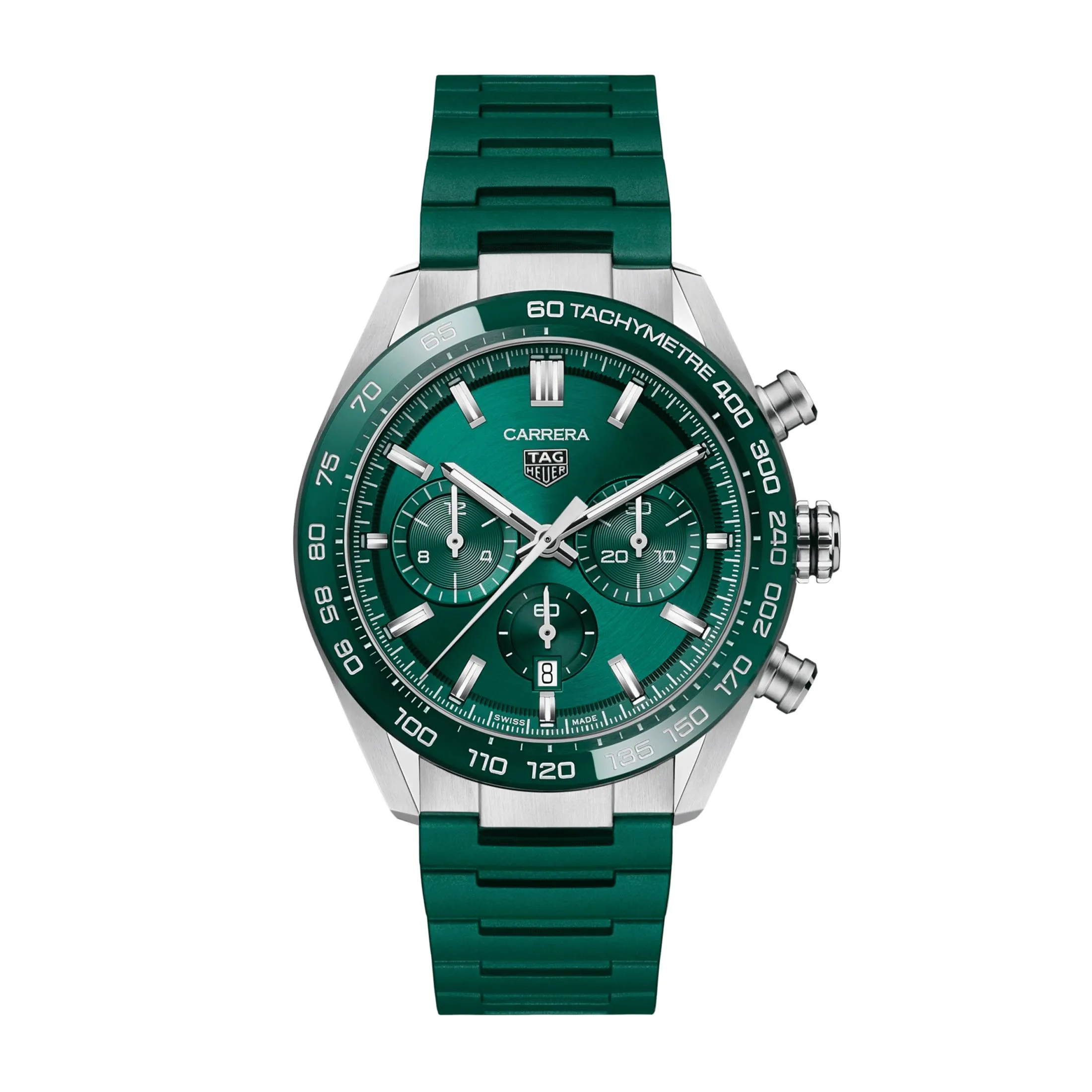 Montre TAG Heuer Carrera Chronograph automatique cadran vert bracelet caoutchouc vert 44 mm