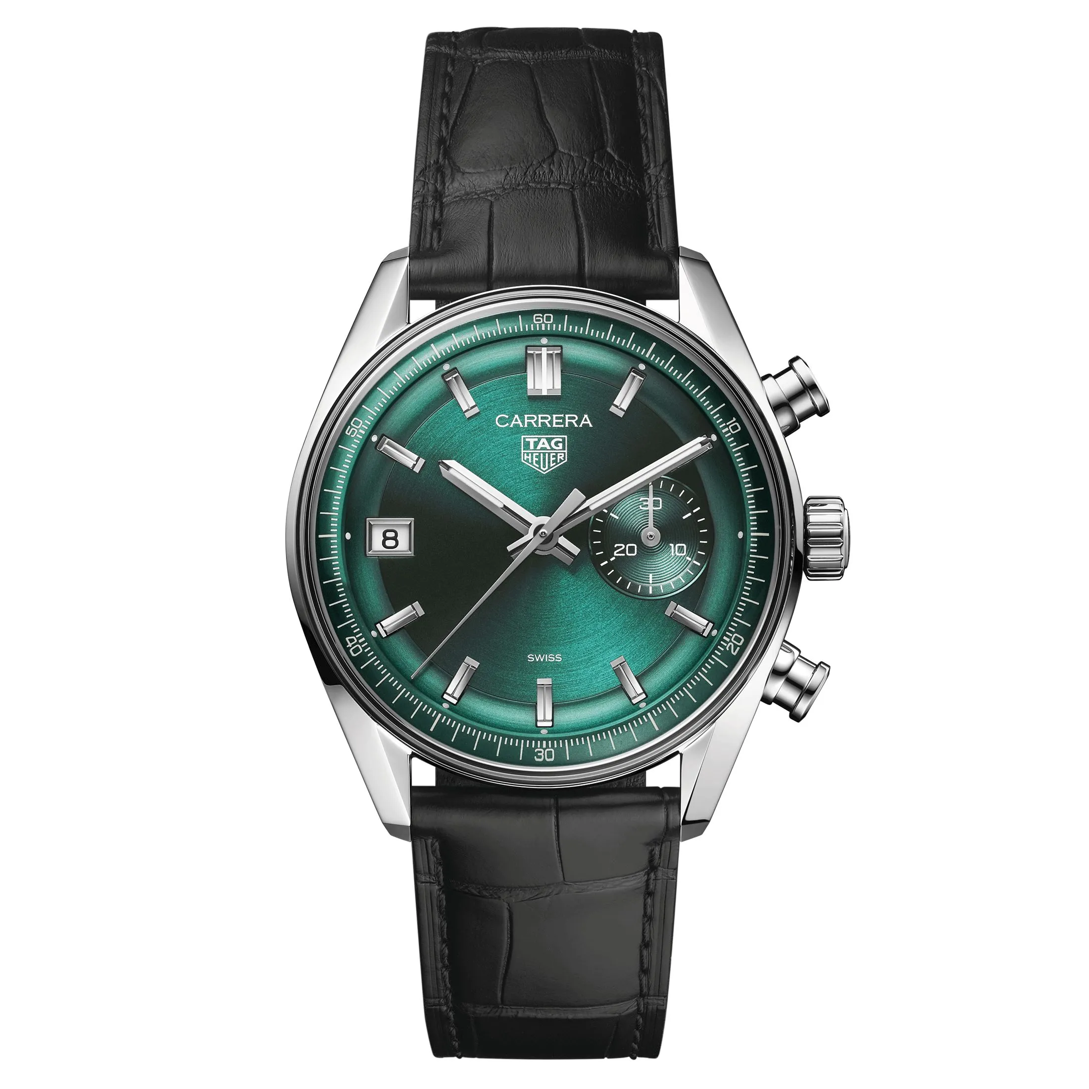 Montre TAG Heuer Carrera Chronographe DATO automatique cadran vert bracelet cuir 39 mm