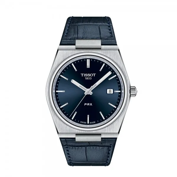 Montre Homme Tissot PRX bleu bracelet cuir - Réf. T1374101604100