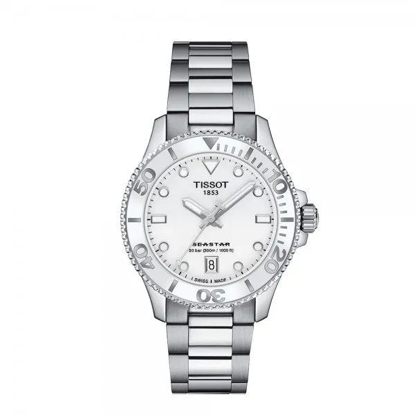Montre Mixte Tissot Seastar 1000 blanc bracelet acier - Réf. T1202101101100